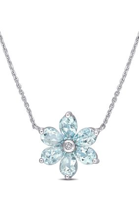 Belk & Co 2.37 Ct. T.w. Aquamarine And 1/10 Ct. T.w. Diamond Accent Floral Necklace In 14K White Gold