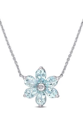 Belk & Co 2.37 ct. t.w. Aquamarine and 1/10 ct. t.w. Diamond Accent Floral Necklace in 14k White Gold