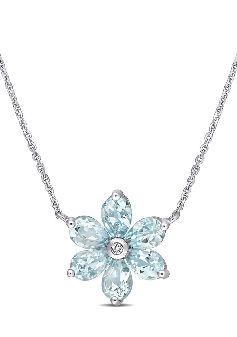 2.37 ct. t.w. Aquamarine and 1/10 ct. t.w. Diamond Accent Floral Necklace in 14k White Gold