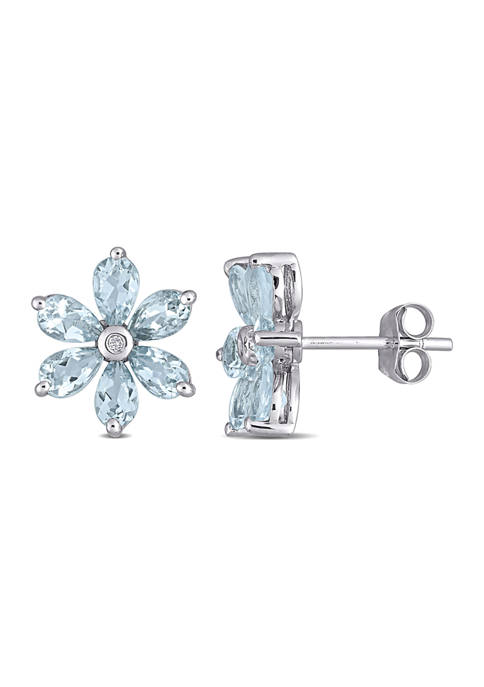 2.16 ct. t.w. Aquamarine and Diamond Accent Floral Stud Earrings in 14k White Gold 