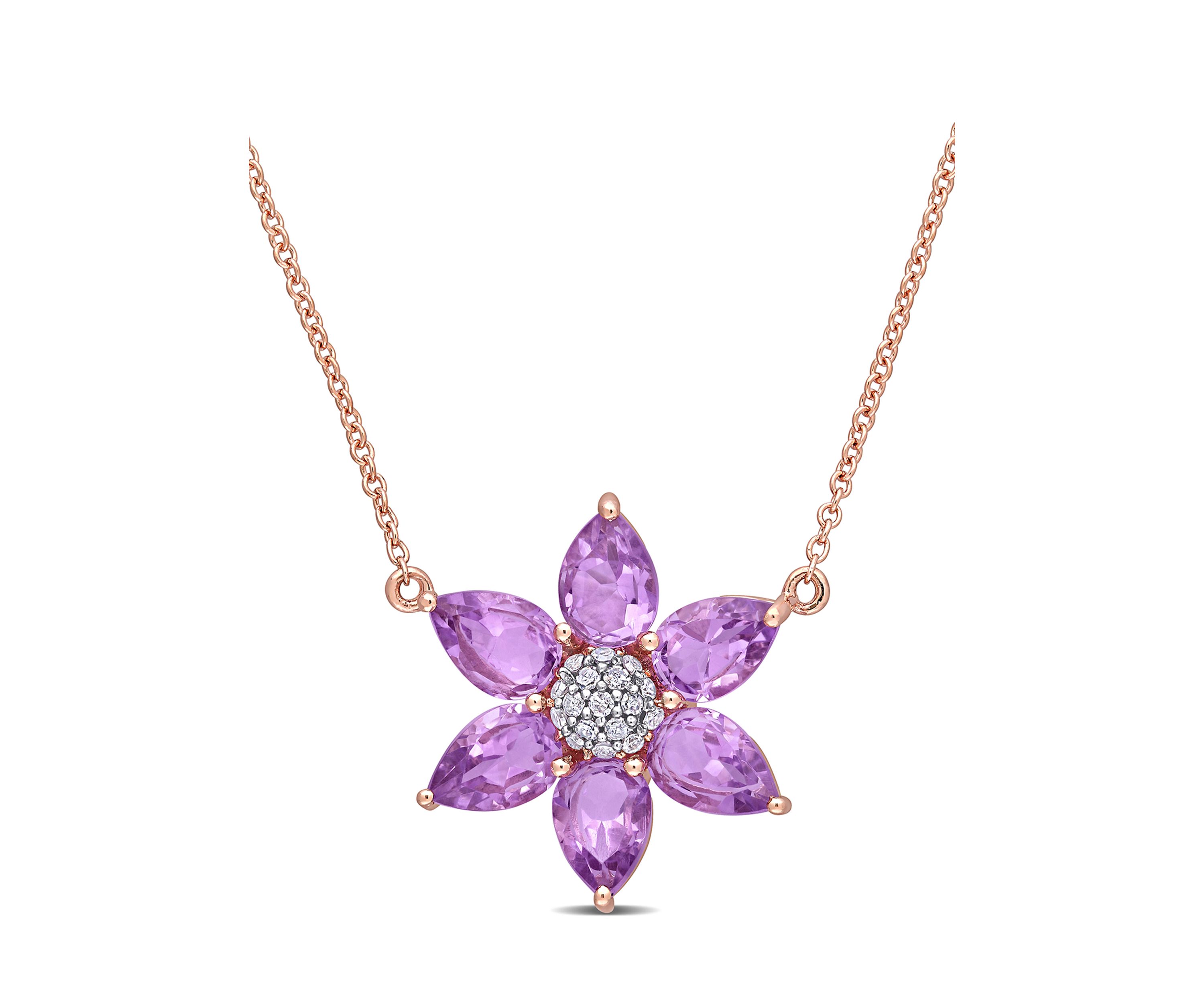 2.1 ct. t.w. Amethyst and 1/10 ct. t.w. Diamond Floral Necklace in 10K Rose Gold