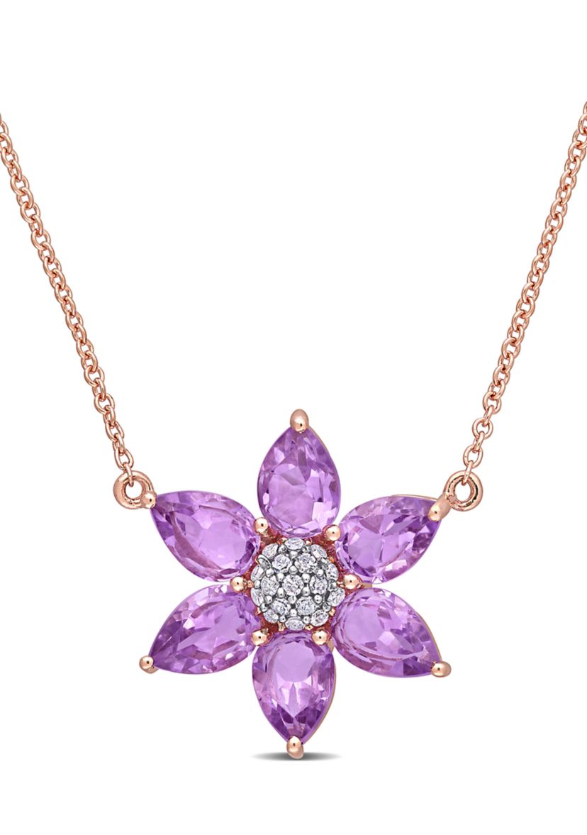 2.1 ct. t.w. Amethyst and 1/10 ct. t.w. Diamond Floral Necklace in 10K Rose Gold