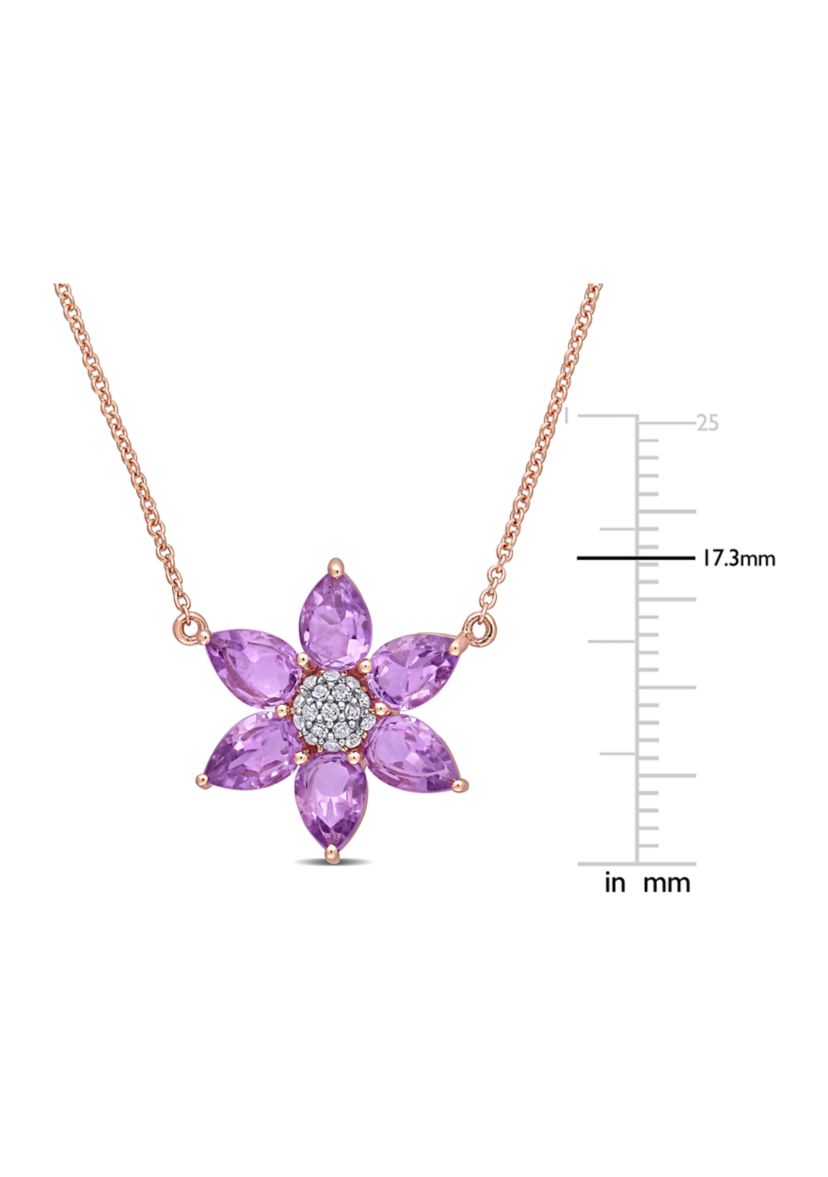 2.1 ct. t.w. Amethyst and 1/10 ct. t.w. Diamond Floral Necklace in 10K Rose Gold
