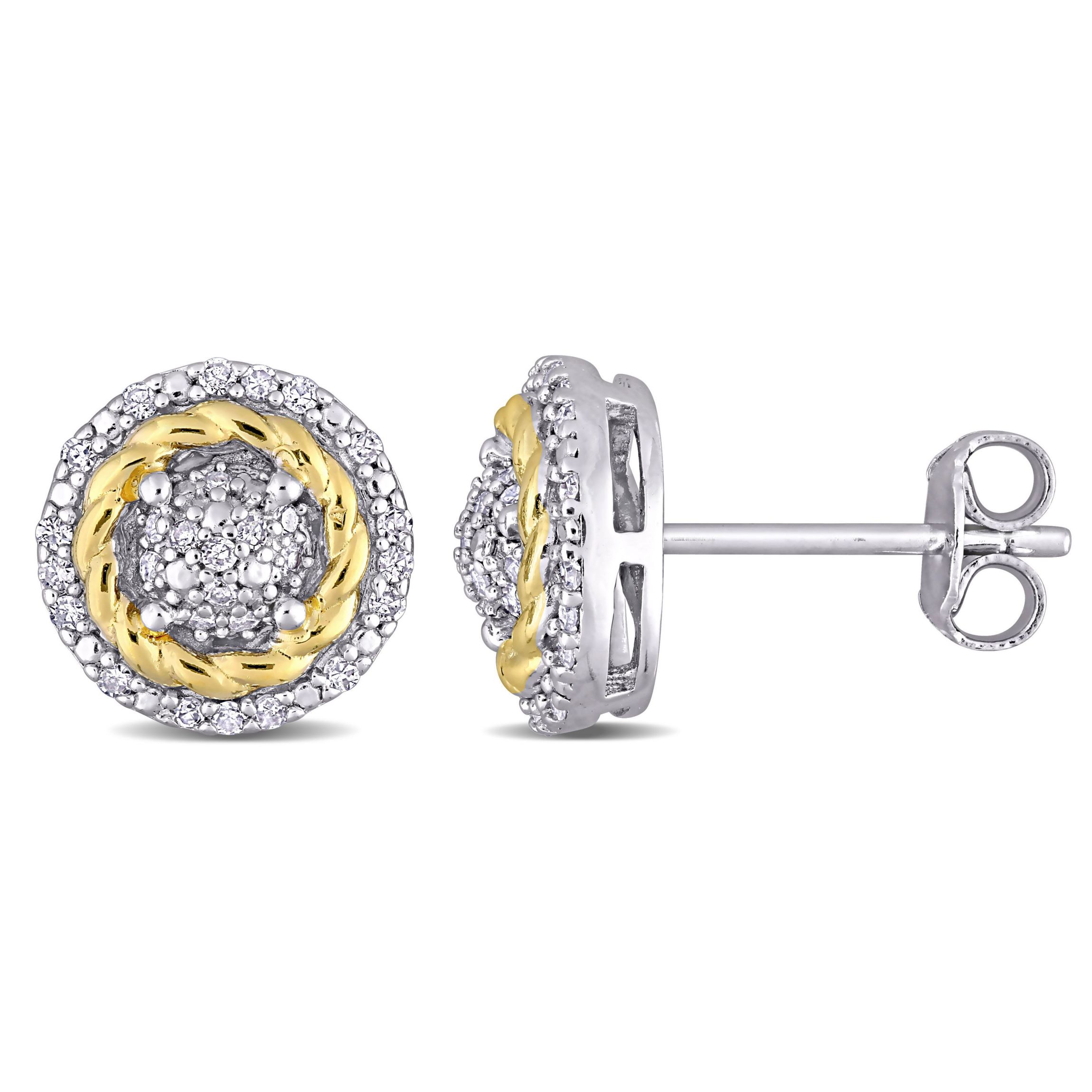 1/4 CT TW Diamond Rope Design Halo Stud Earrings in 2-Tone Sterling Silver