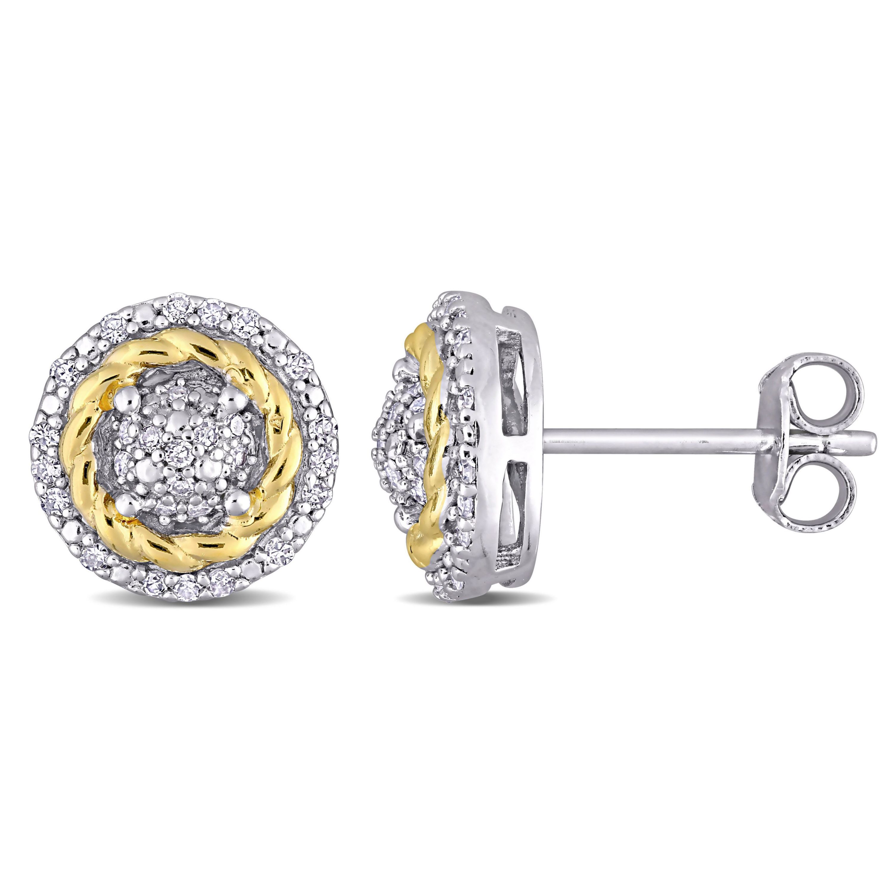 1/4 CT TW Diamond Rope Design Halo Stud Earrings in 2-Tone Sterling Silver