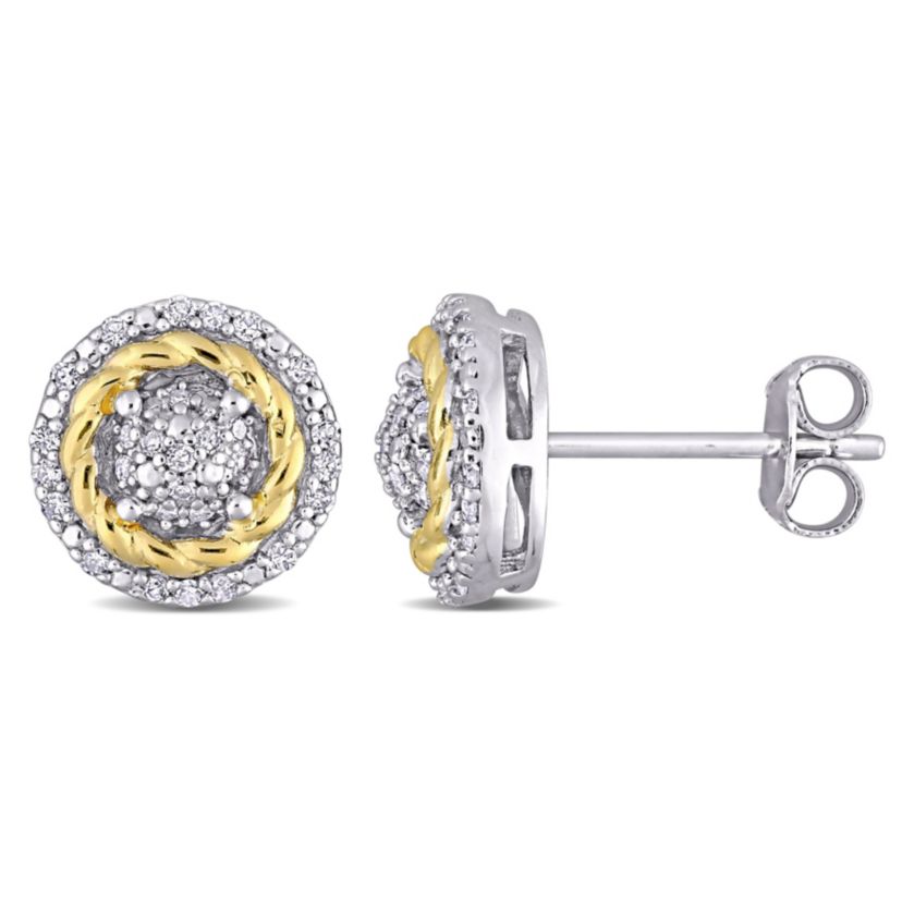 1/4 CT TW Diamond Rope Design Halo Stud Earrings in 2-Tone Sterling Silver