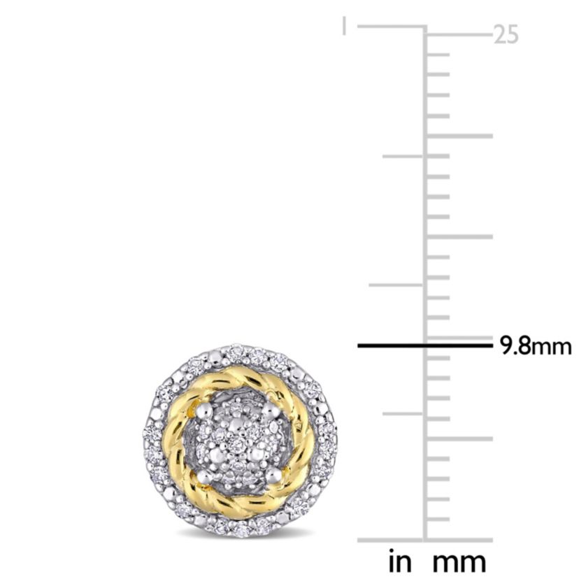 1/4 CT TW Diamond Rope Design Halo Stud Earrings in 2-Tone Sterling Silver