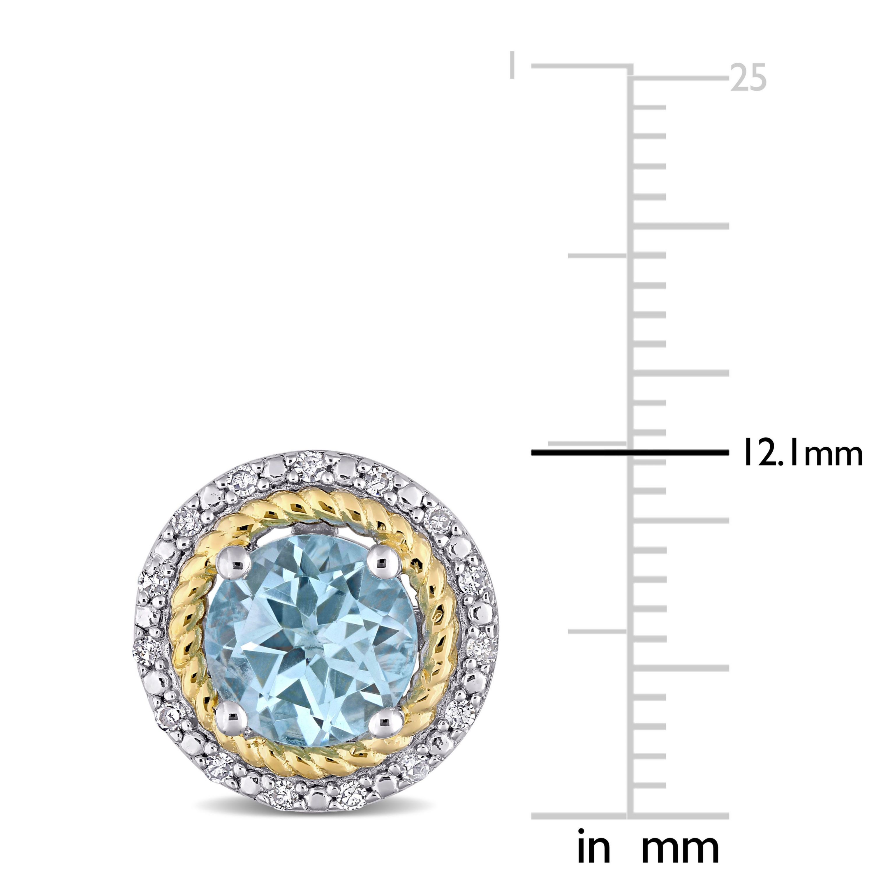 3.16 CT TGW Sky Blue Topaz and 1/6 CT TW Diamond Halo Stud Earrings in Yellow Plated Sterling Silver