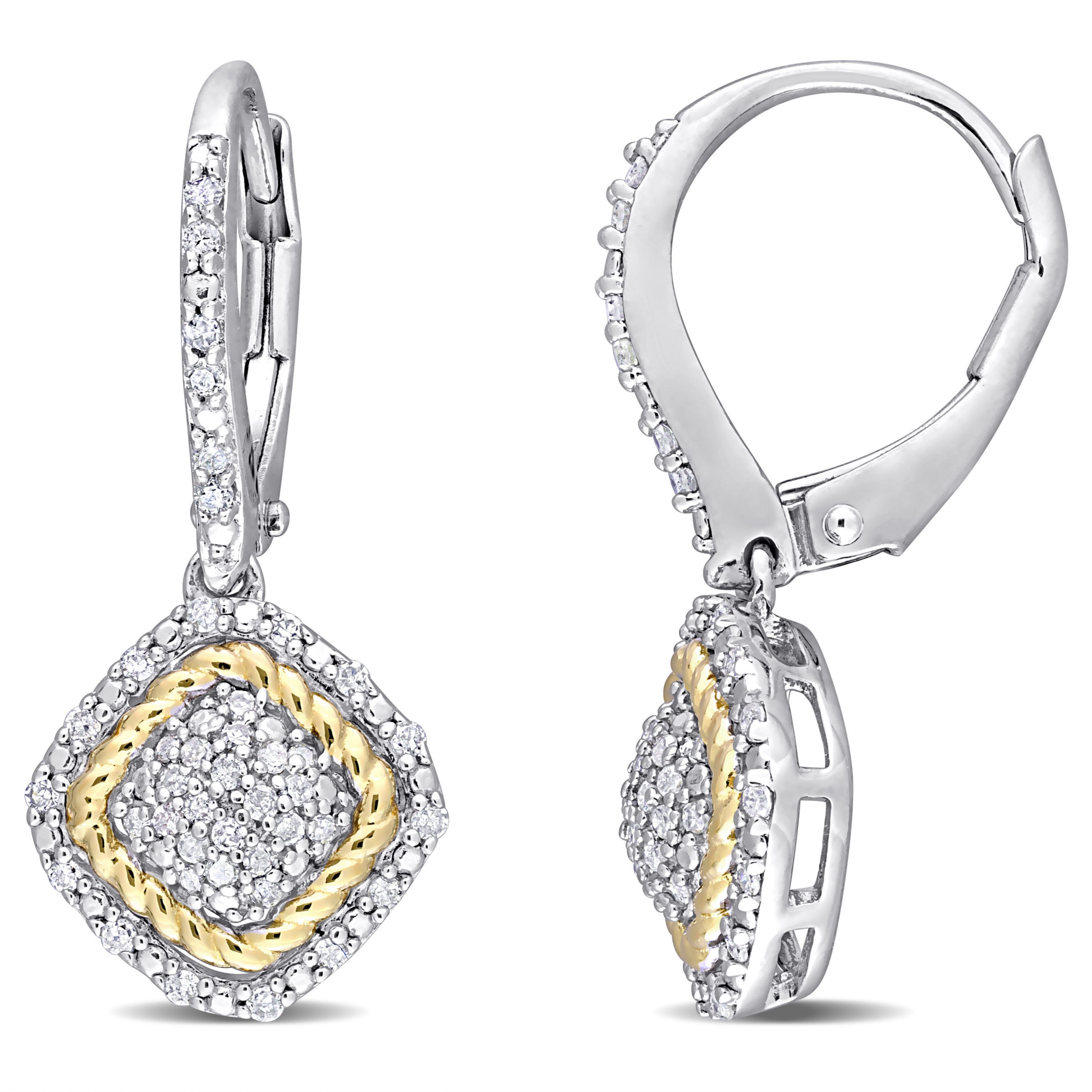1/3 CT TW Diamond Rope Design Leverback Earrings in Yellow Plated Sterling Silver