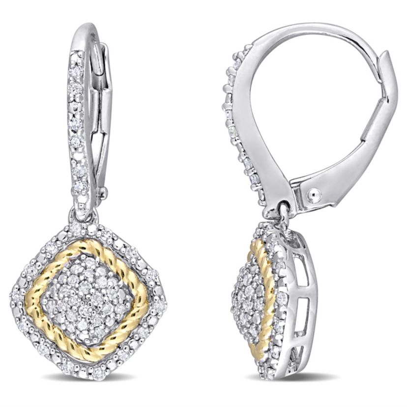 1/3 CT TW Diamond Rope Design Leverback Earrings in Yellow Plated Sterling Silver
