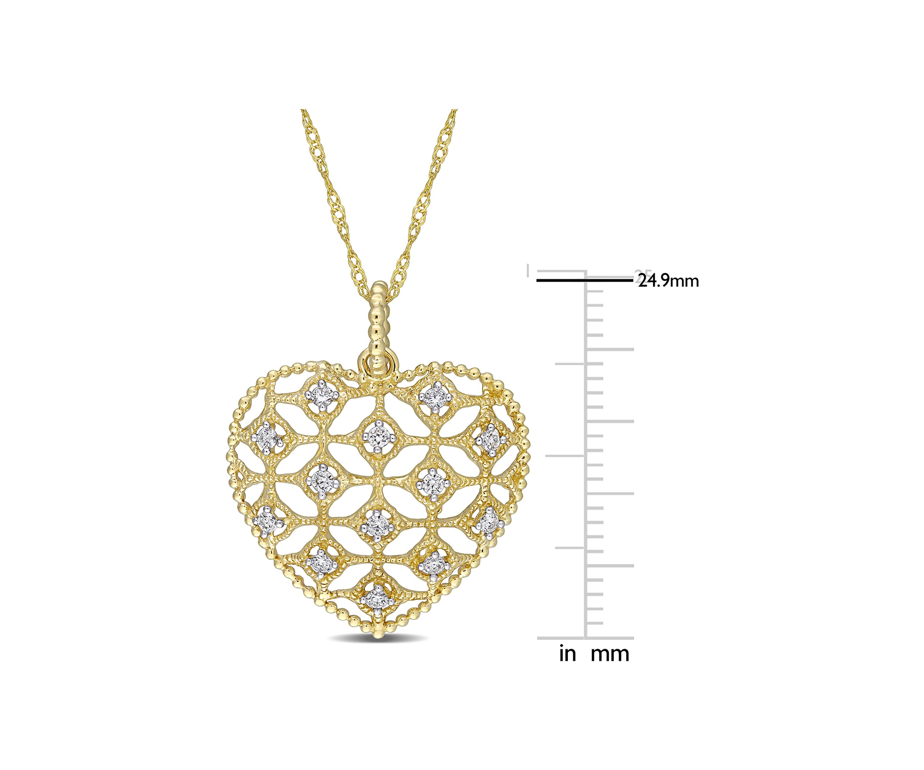 1/5 ct. t.w. Diamond Lace Heart Pendant with Chain in 14K Yellow Gold
