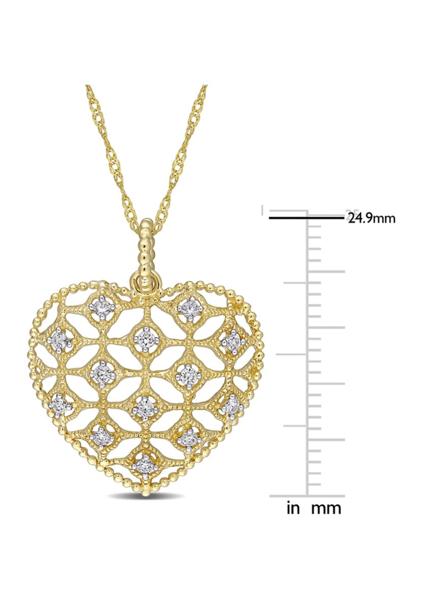 1/5 ct. t.w. Diamond Lace Heart Pendant with Chain in 14K Yellow Gold