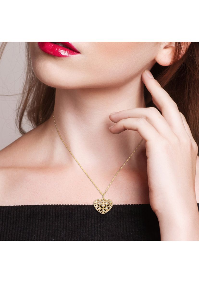 1/5 ct. t.w. Diamond Lace Heart Pendant with Chain in 14K Yellow Gold