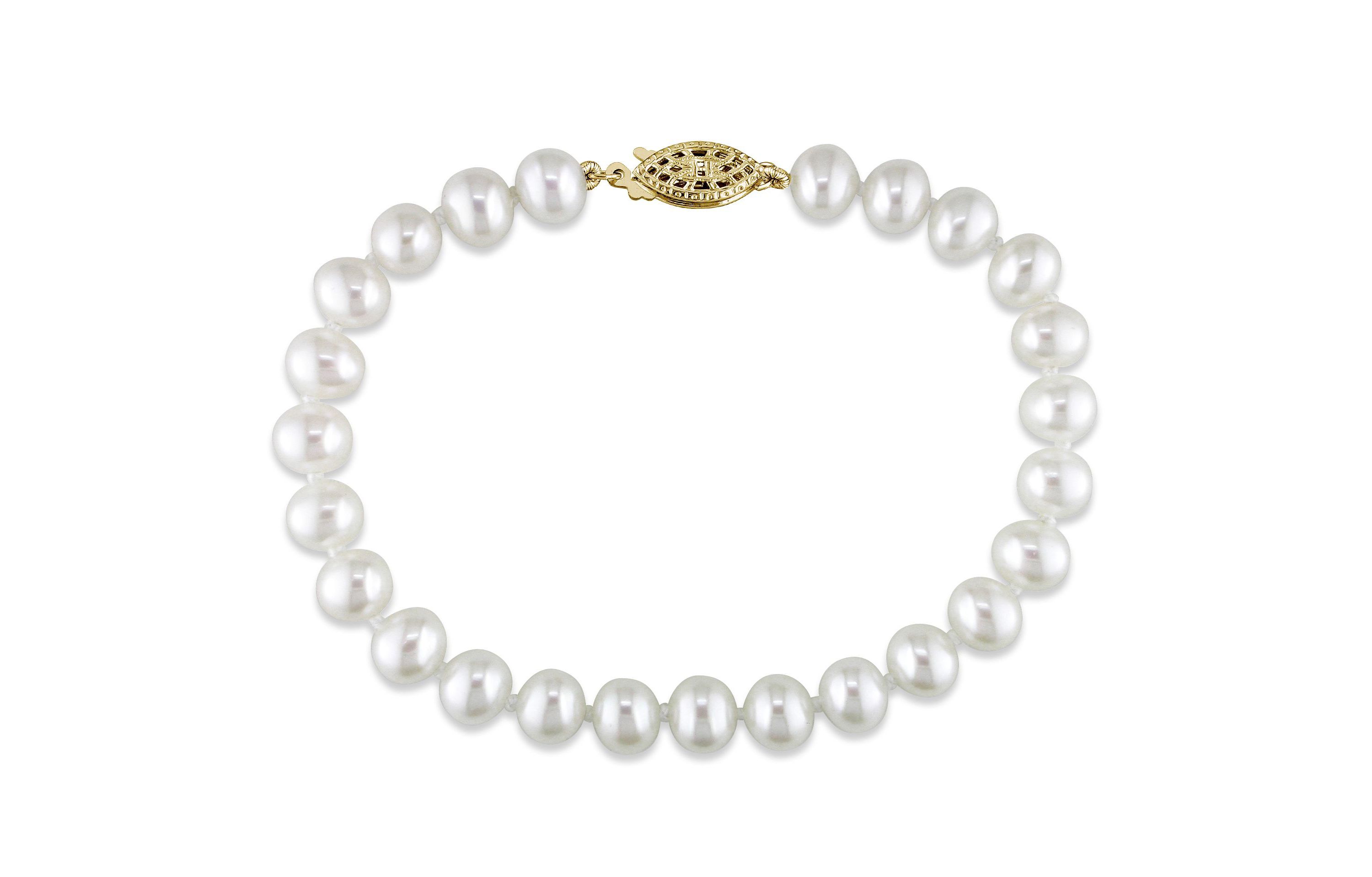 6-7MM Freshwater Cultured Pearl Bracelet with 14K Yellow Gold Clasp