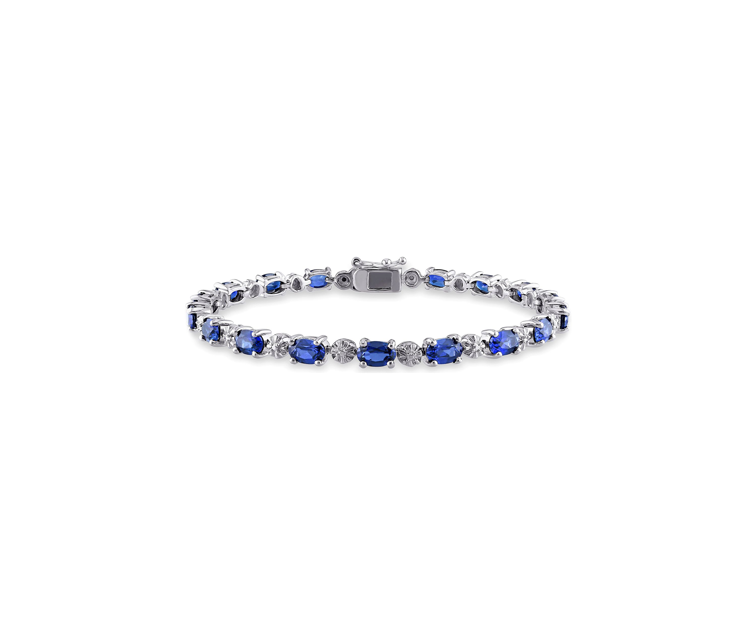 Lab Created 9.90 ct. t.g.w. Created Blue Sapphire and Diamond Bracelet in Sterling Silver