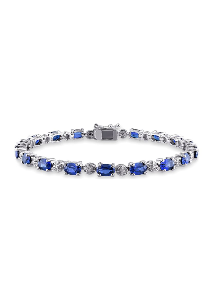 Lab Created 9.90 ct. t.g.w. Created Blue Sapphire and Diamond Bracelet in Sterling Silver