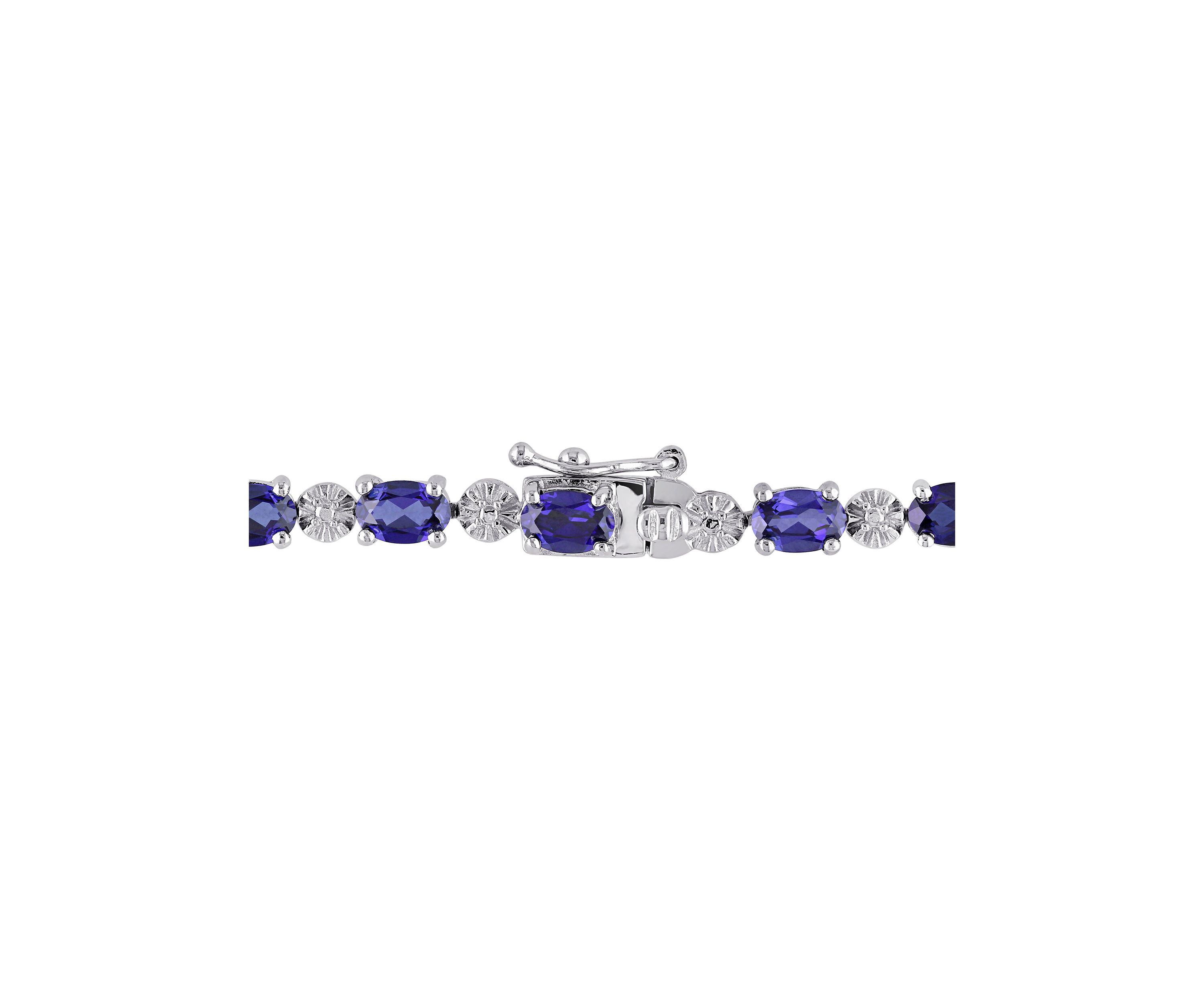 Lab Created 9.90 ct. t.g.w. Created Blue Sapphire and Diamond Bracelet in Sterling Silver