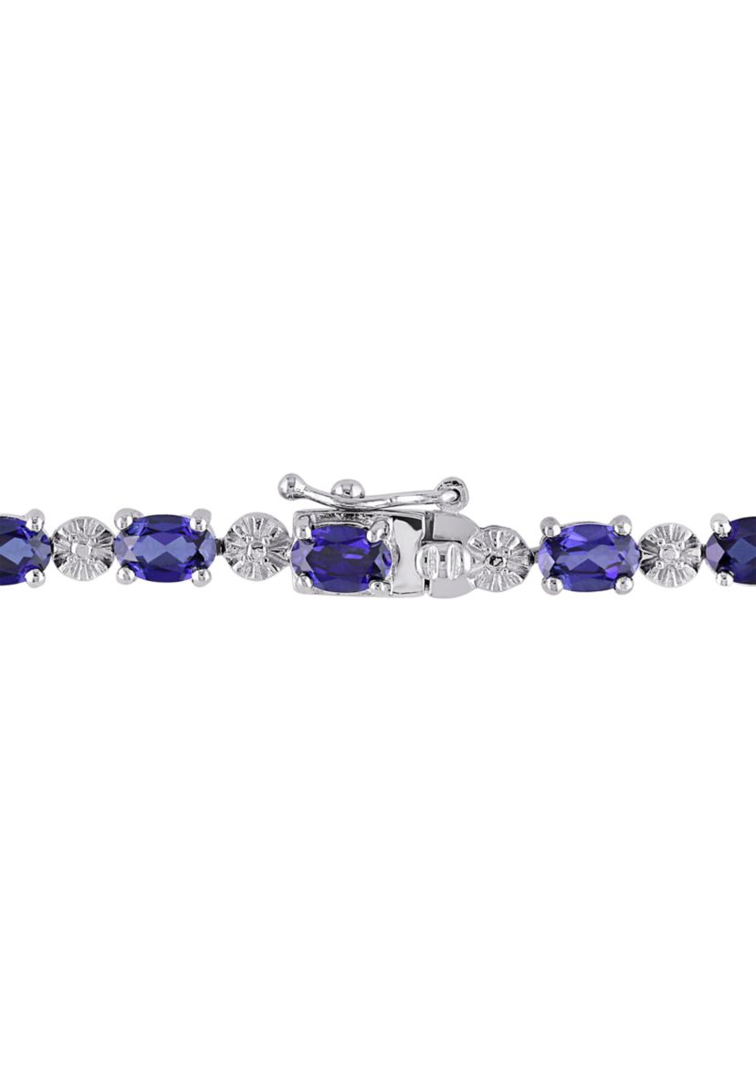 Lab Created 9.90 ct. t.g.w. Created Blue Sapphire and Diamond Bracelet in Sterling Silver