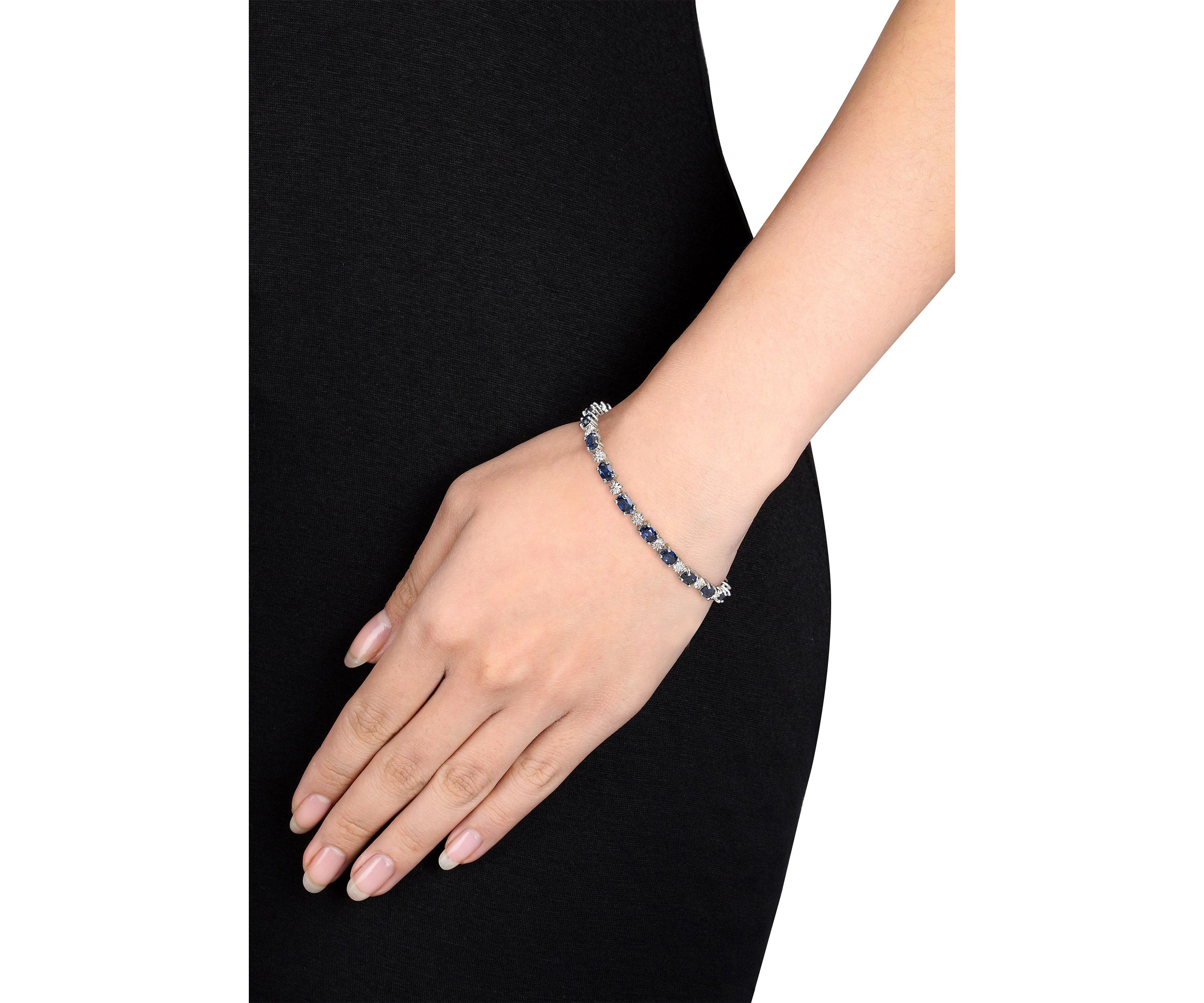 Lab Created 9.90 ct. t.g.w. Created Blue Sapphire and Diamond Bracelet in Sterling Silver