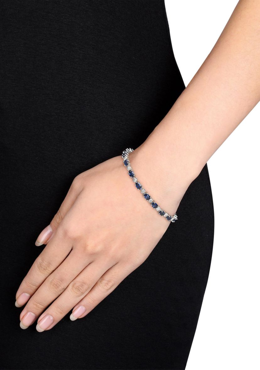Lab Created 9.90 ct. t.g.w. Created Blue Sapphire and Diamond Bracelet in Sterling Silver