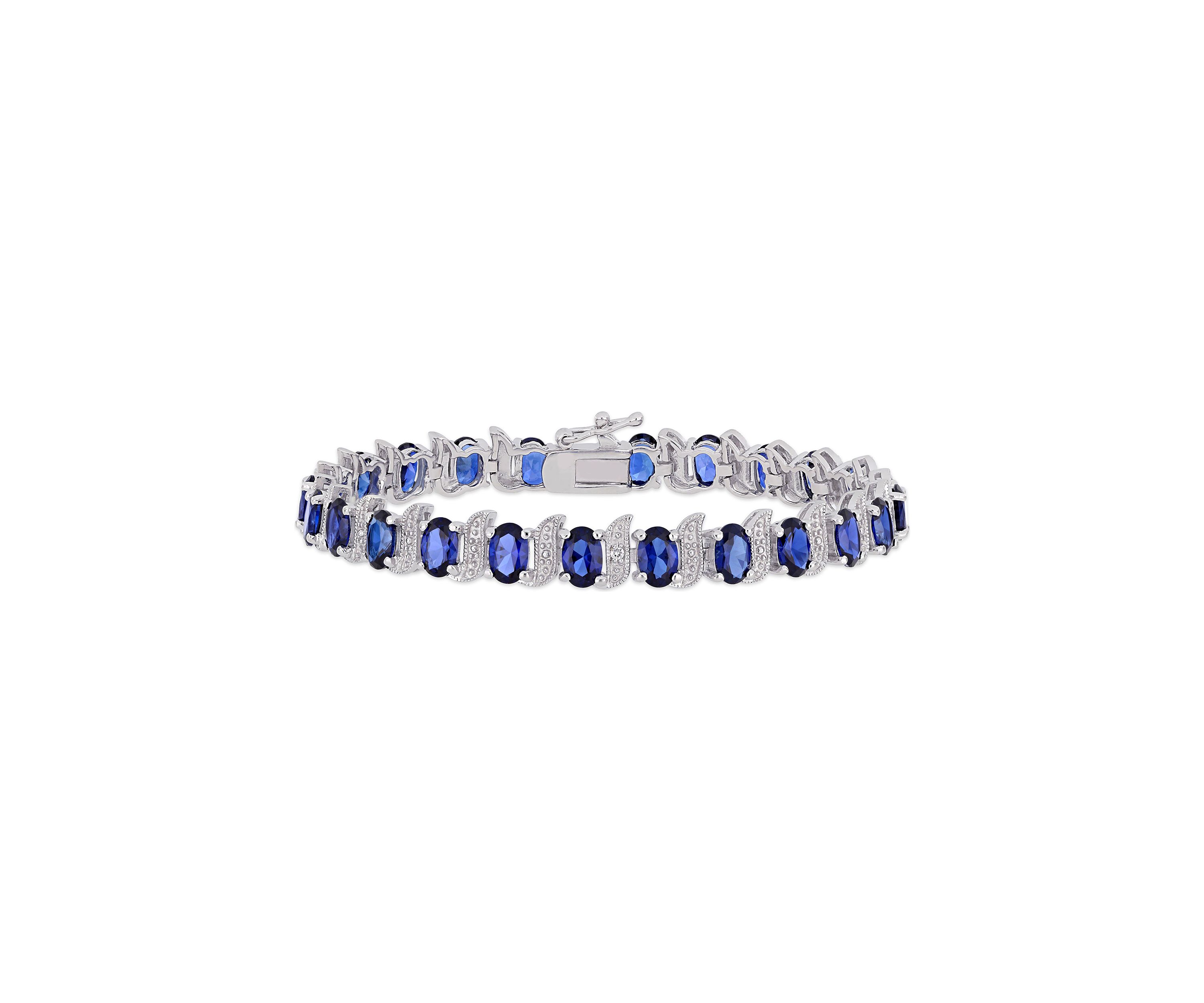 Lab Created 13.20 ct. t.g.w. Created Blue Sapphire and Diamond Accent S-Link Bracelet in Sterling Silver