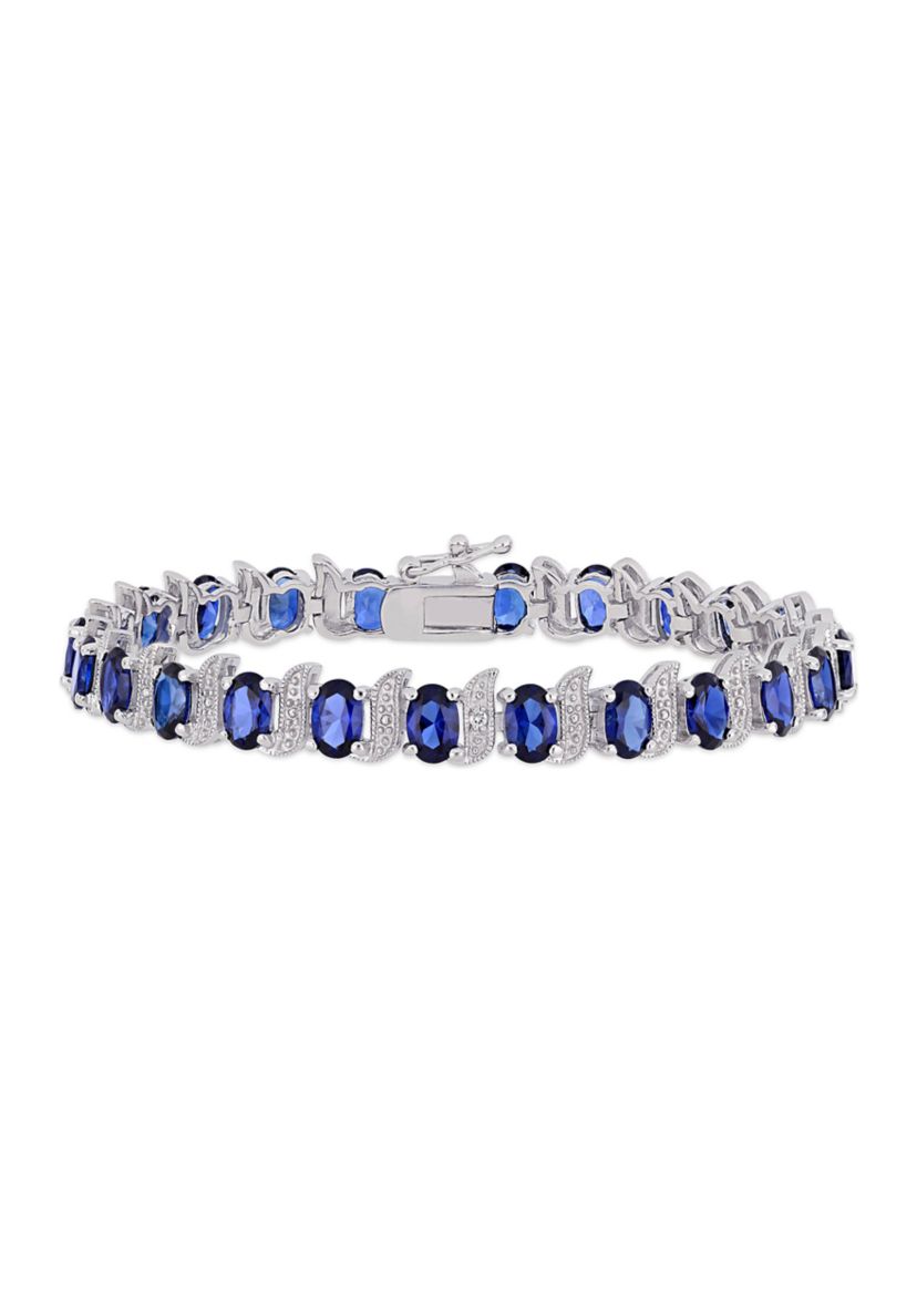 Lab Created 13.20 ct. t.g.w. Created Blue Sapphire and Diamond Accent S-Link Bracelet in Sterling Silver