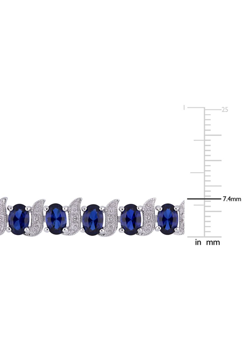 Lab Created 13.20 ct. t.g.w. Created Blue Sapphire and Diamond Accent S-Link Bracelet in Sterling Silver