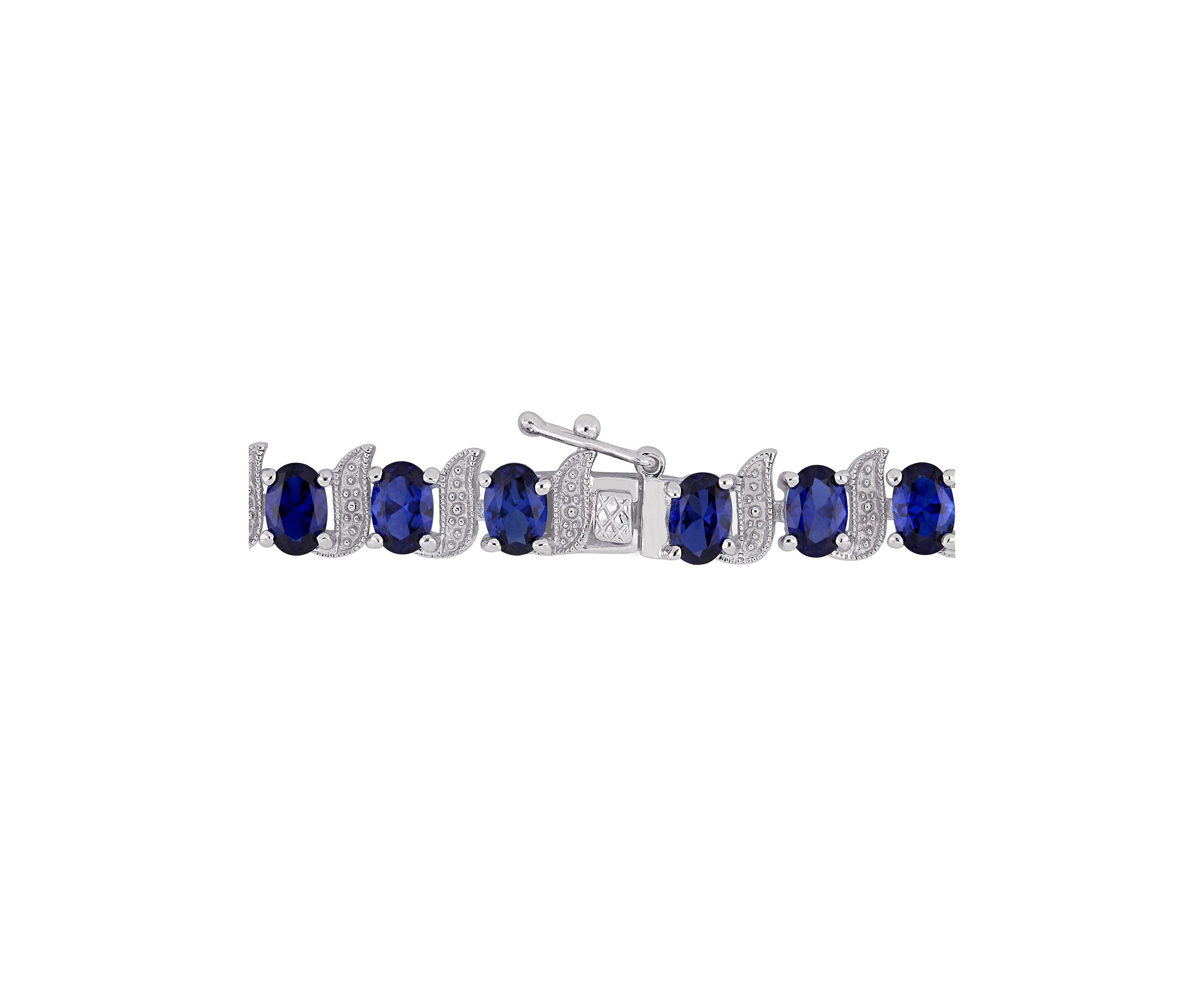 Lab Created 13.20 ct. t.g.w. Created Blue Sapphire and Diamond Accent S-Link Bracelet in Sterling Silver