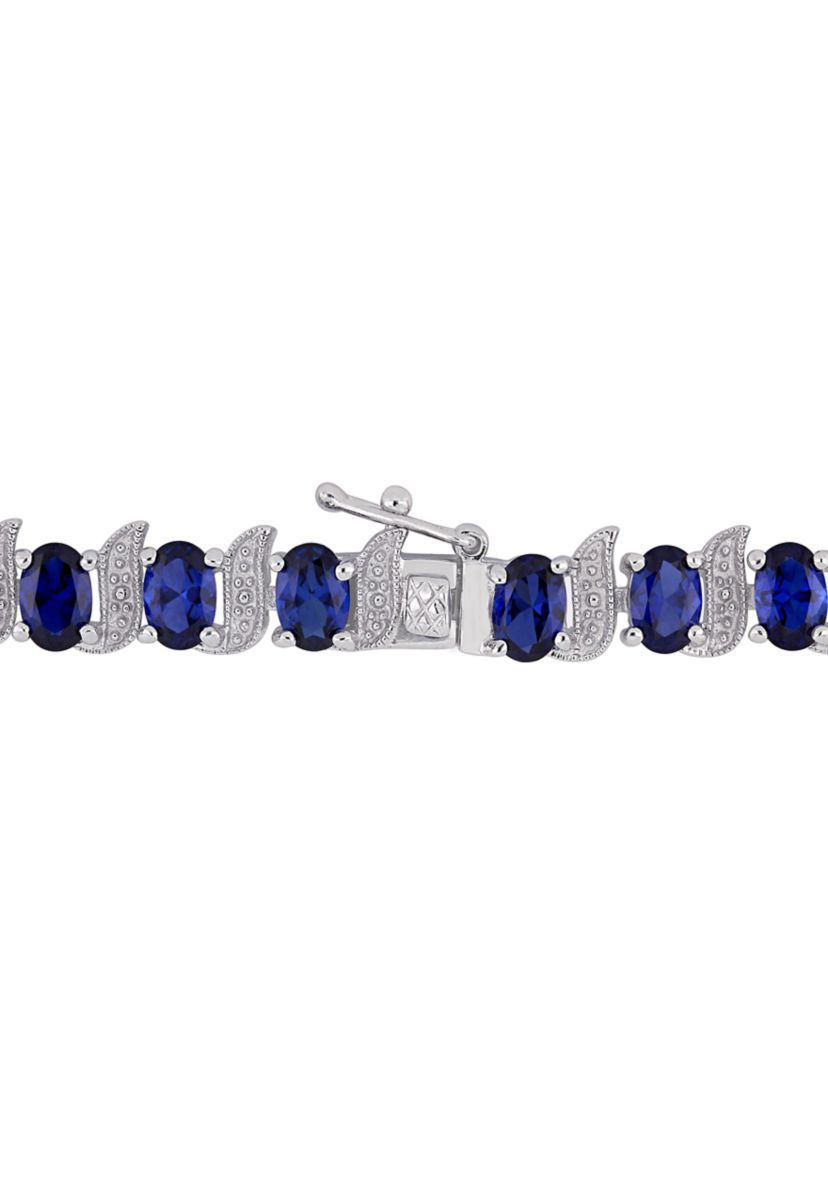 Lab Created 13.20 ct. t.g.w. Created Blue Sapphire and Diamond Accent S-Link Bracelet in Sterling Silver