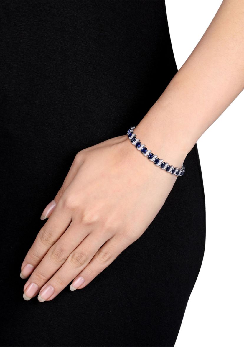 Lab Created 13.20 ct. t.g.w. Created Blue Sapphire and Diamond Accent S-Link Bracelet in Sterling Silver