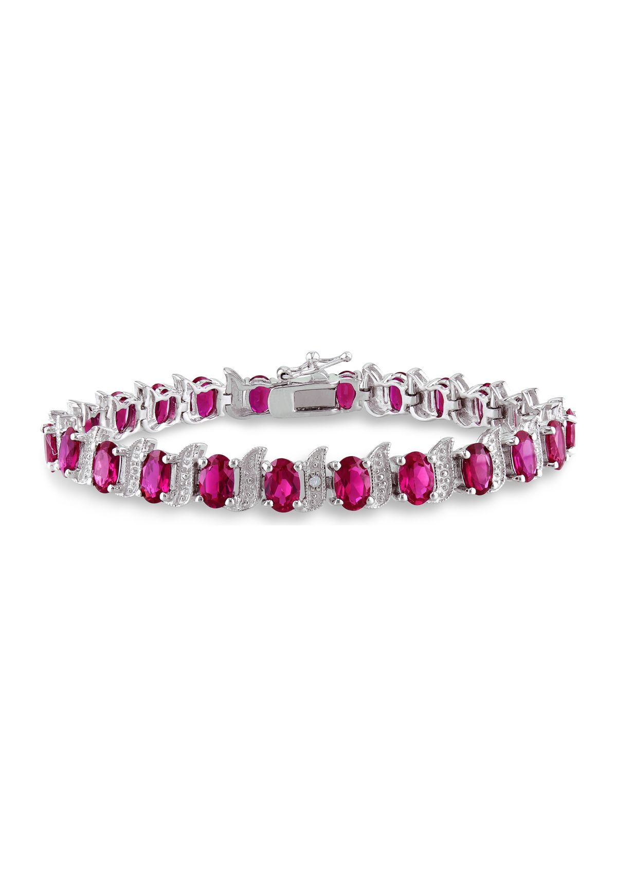 Lab Created 18 ct. t.g.w. Created Ruby and Diamond S-Link Bracelet in Sterling Silver