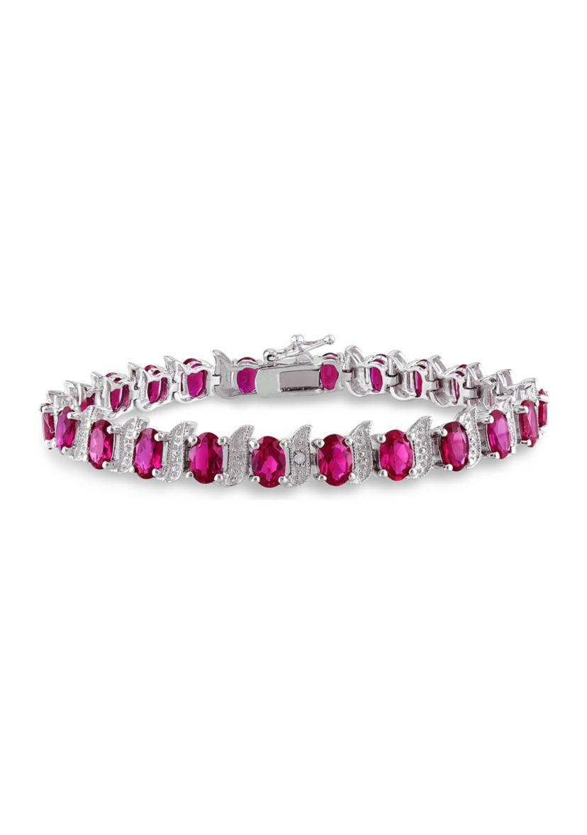 Lab Created 18 ct. t.g.w. Created Ruby and Diamond S-Link Bracelet in Sterling Silver