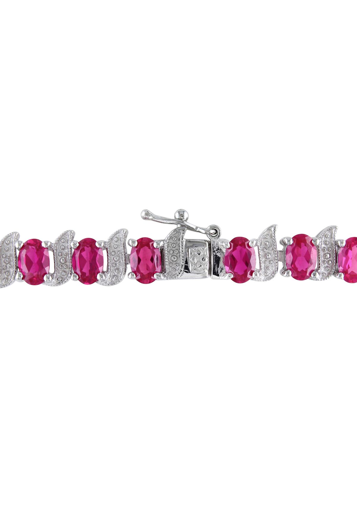 Lab Created 18 ct. t.g.w. Created Ruby and Diamond S-Link Bracelet in Sterling Silver