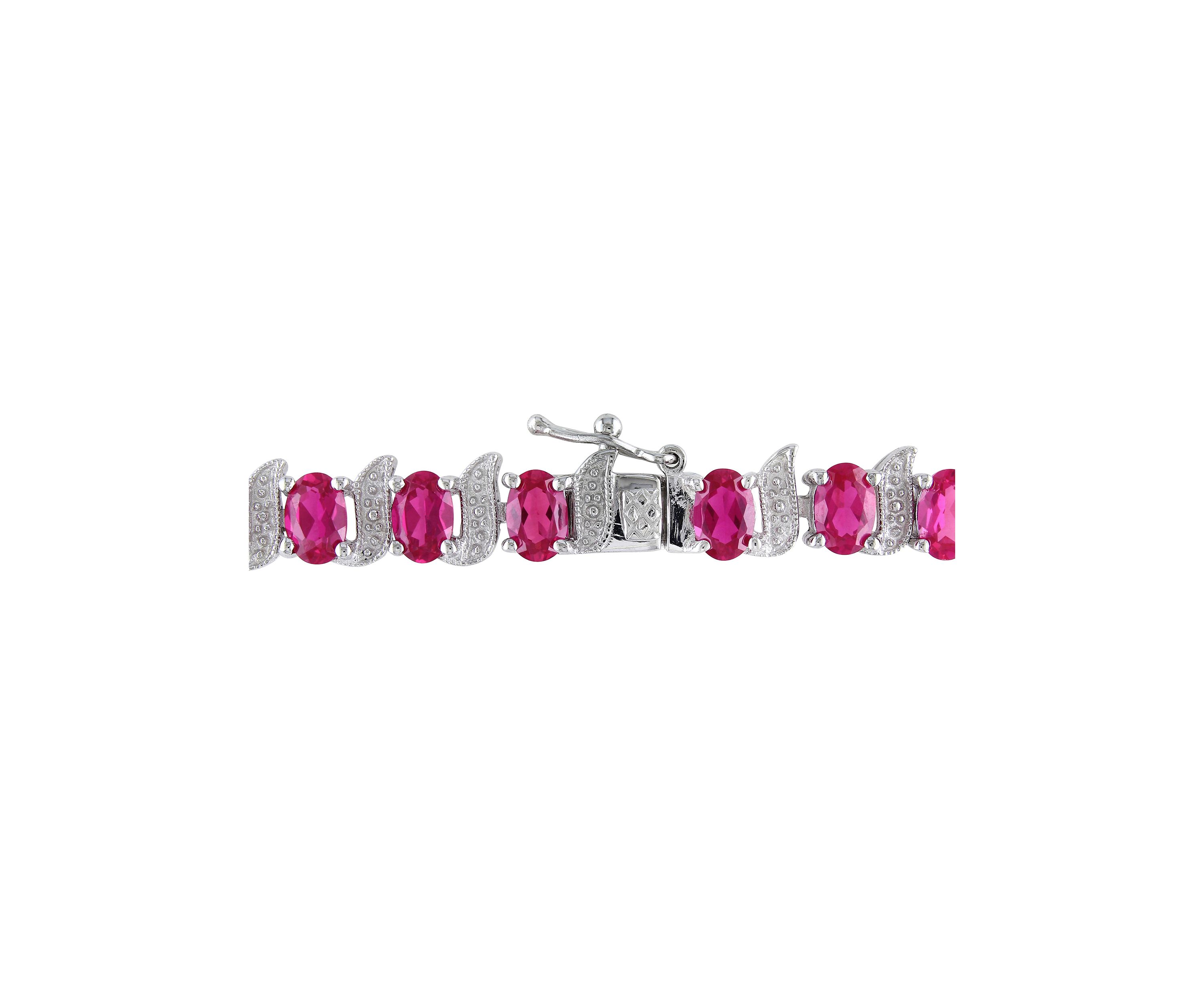 Lab Created 18 ct. t.g.w. Created Ruby and Diamond S-Link Bracelet in Sterling Silver
