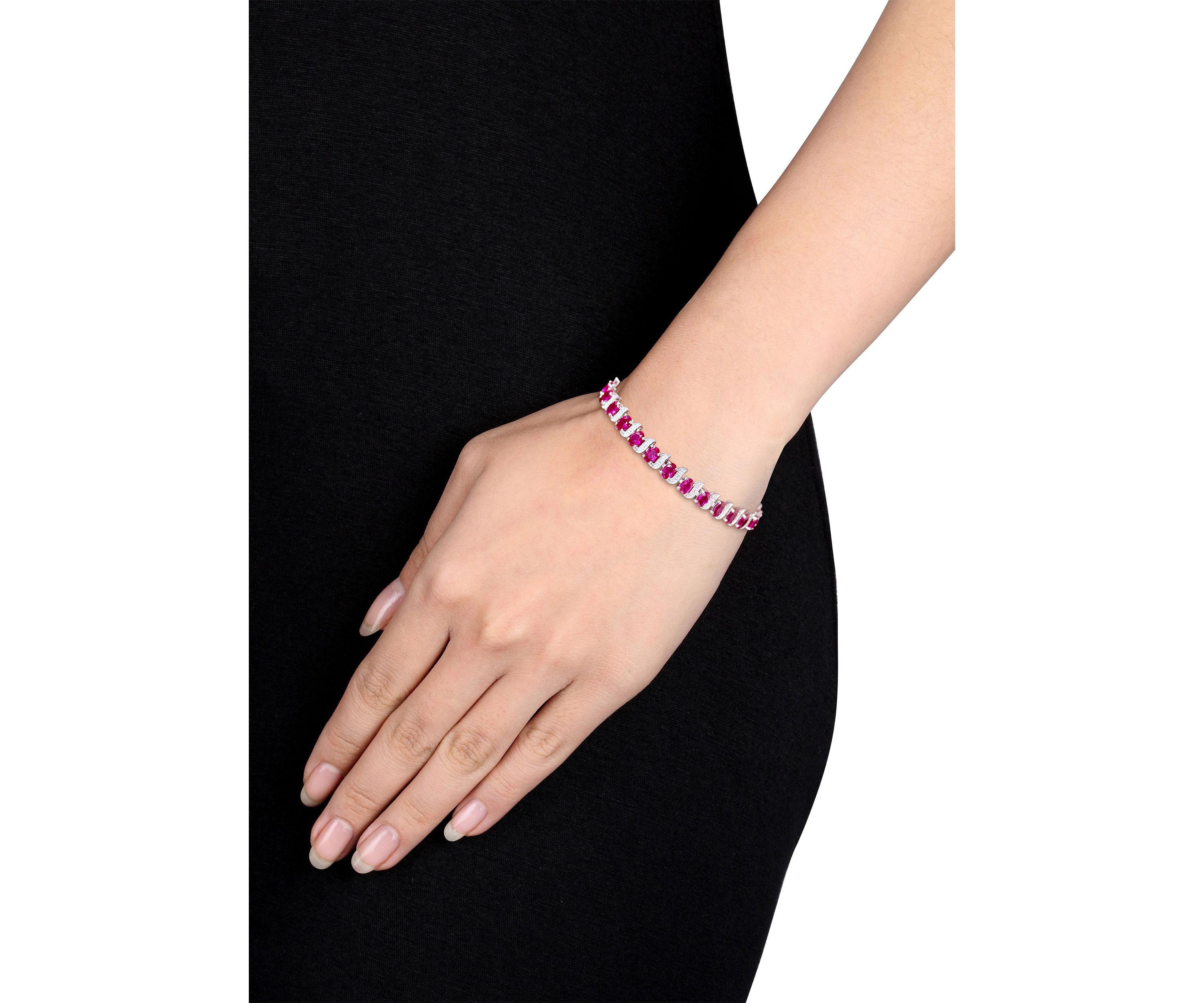 Lab Created 18 ct. t.g.w. Created Ruby and Diamond S-Link Bracelet in Sterling Silver