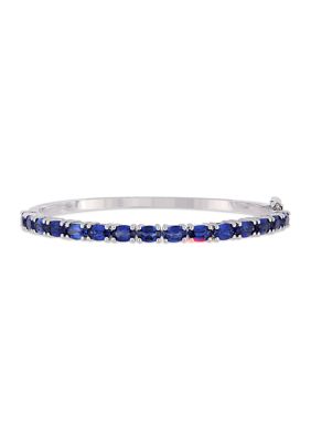 Belk & Co Lab Created 8.25 ct. t.g.w. Oval-Cut Blue Sapphire Bangle in Sterling Silver, White