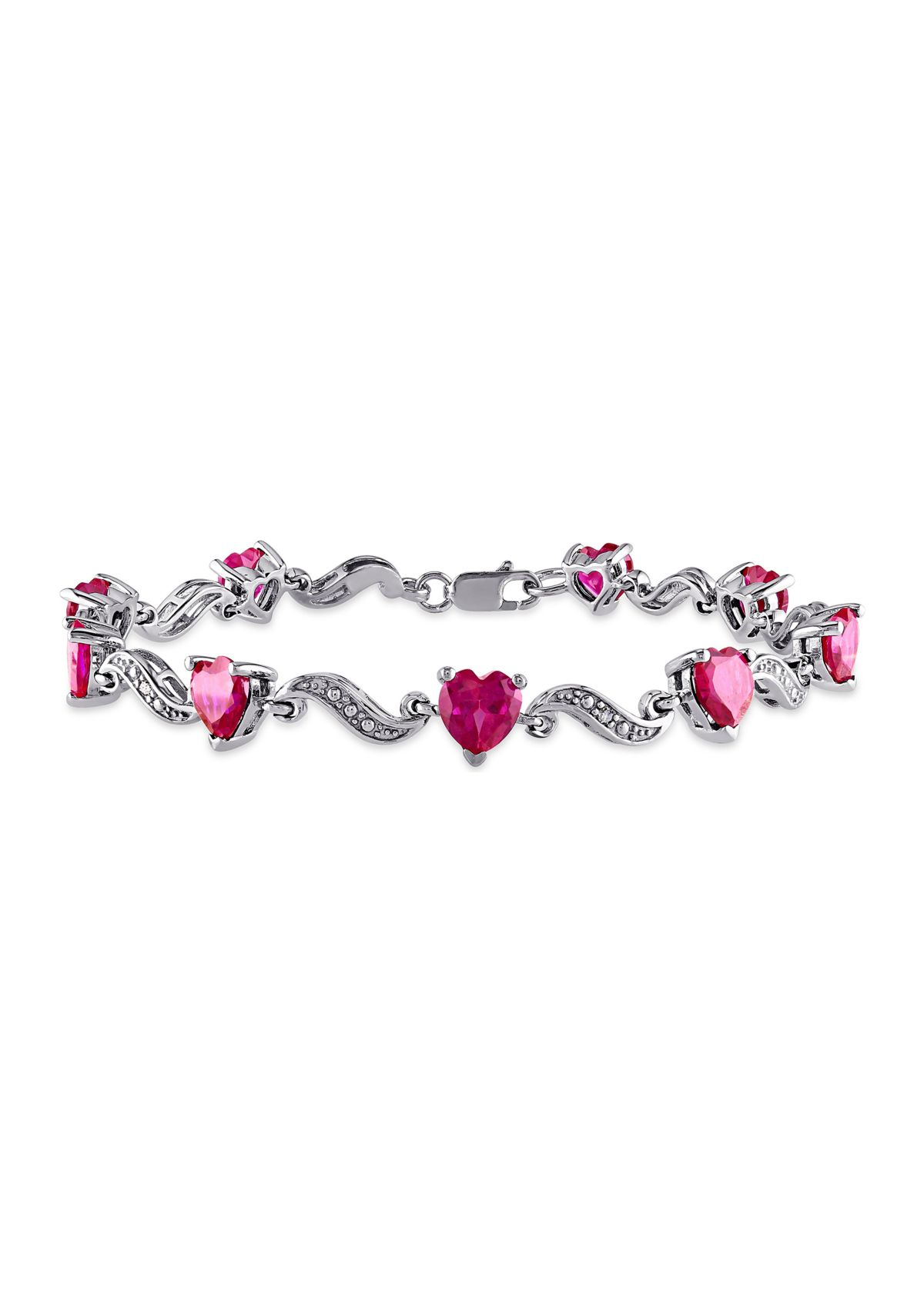 Lab Created 9.09 ct. t.g.w. Heart Shaped Created Ruby and Diamond Accent Bracelet in Sterling Silver