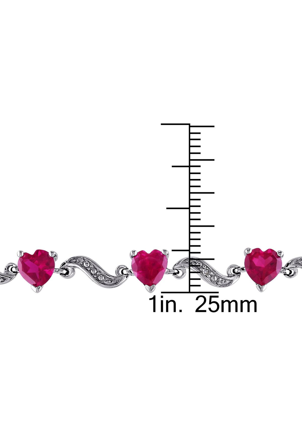Lab Created 9.09 ct. t.g.w. Heart Shaped Created Ruby and Diamond Accent Bracelet in Sterling Silver