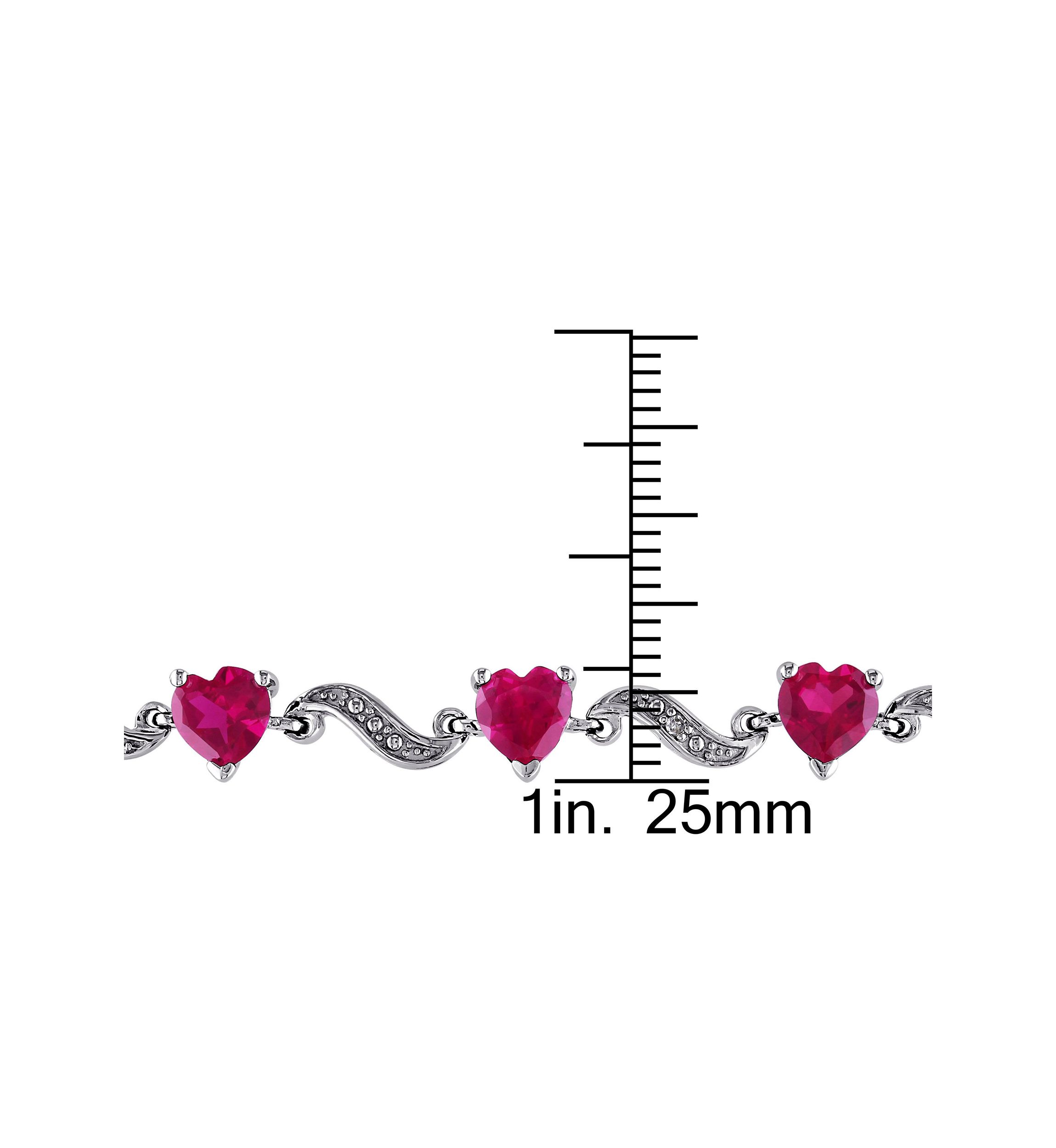 Lab Created 9.09 ct. t.g.w. Heart Shaped Created Ruby and Diamond Accent Bracelet in Sterling Silver