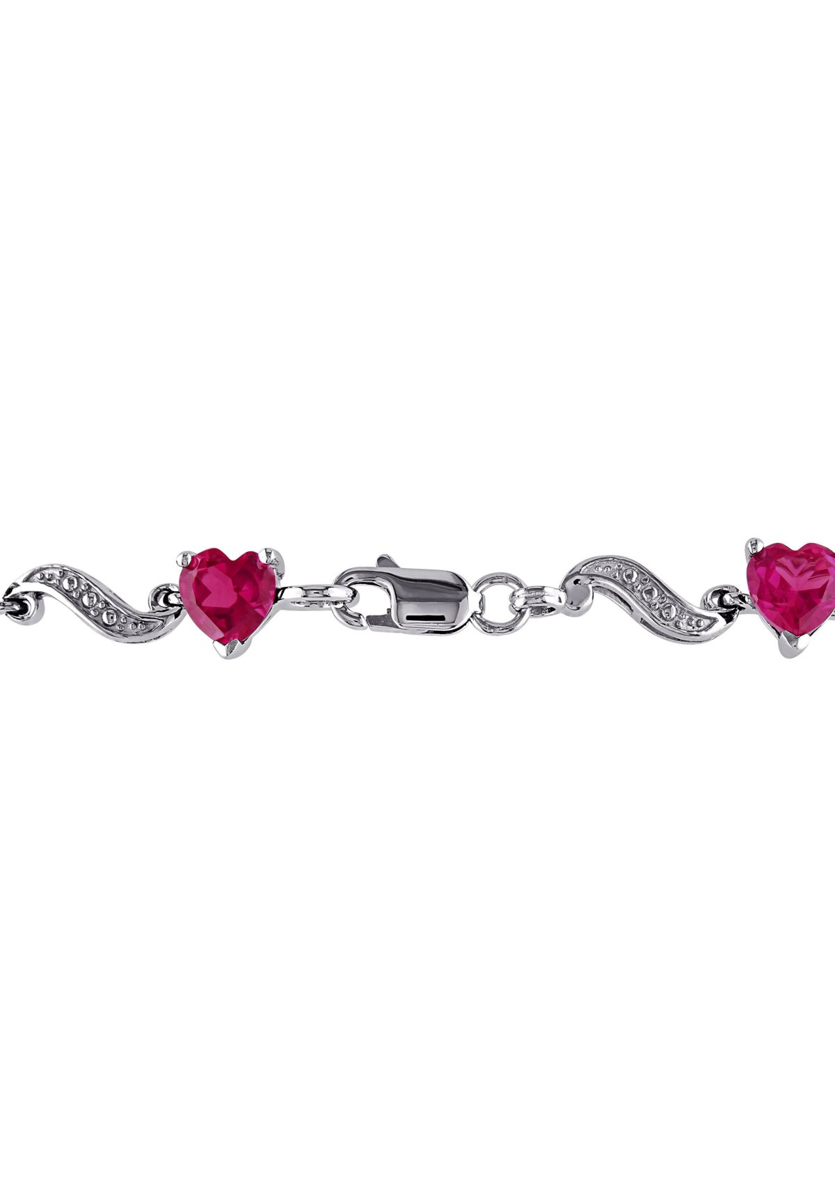 Lab Created 9.09 ct. t.g.w. Heart Shaped Created Ruby and Diamond Accent Bracelet in Sterling Silver