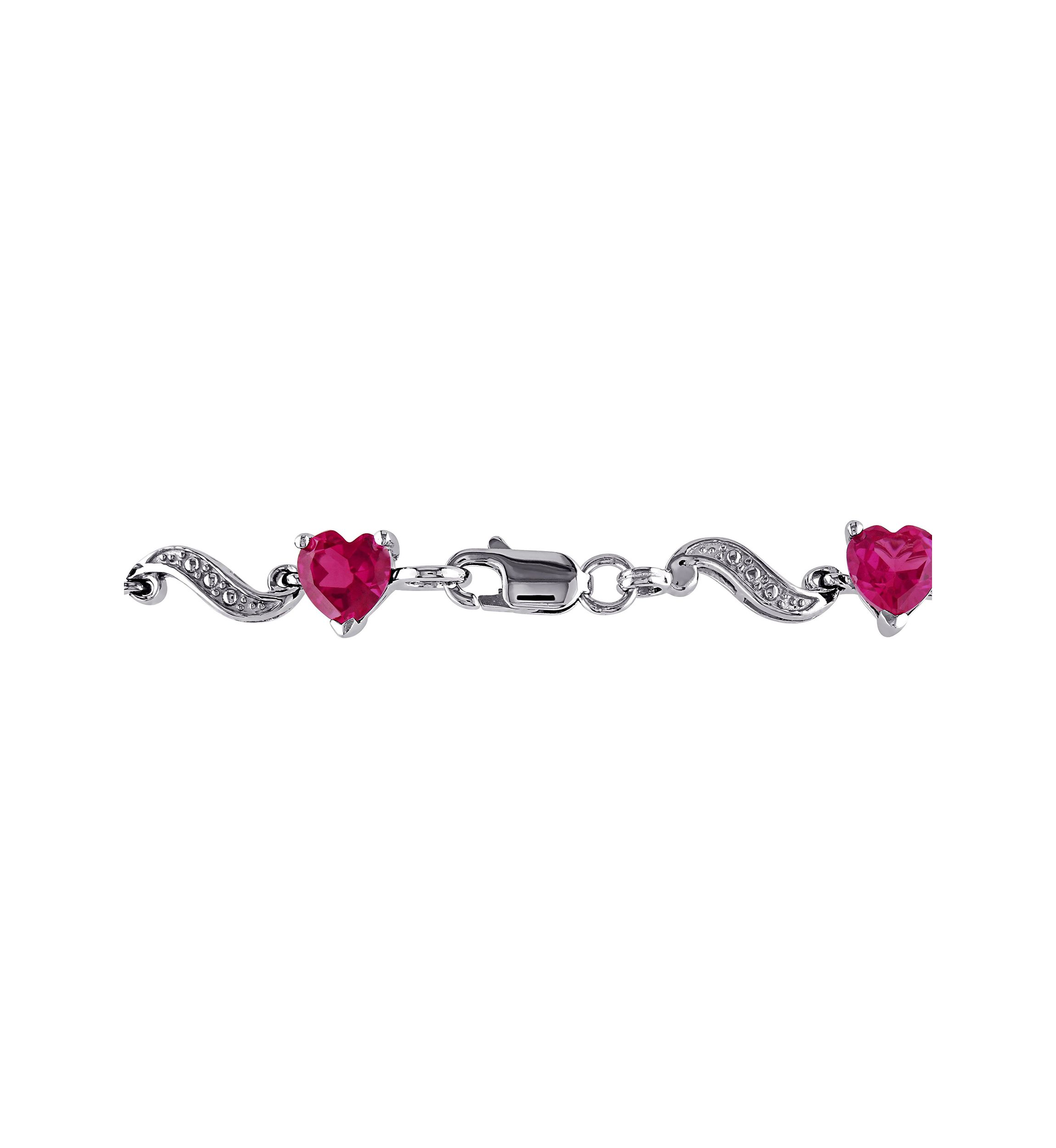 Lab Created 9.09 ct. t.g.w. Heart Shaped Created Ruby and Diamond Accent Bracelet in Sterling Silver