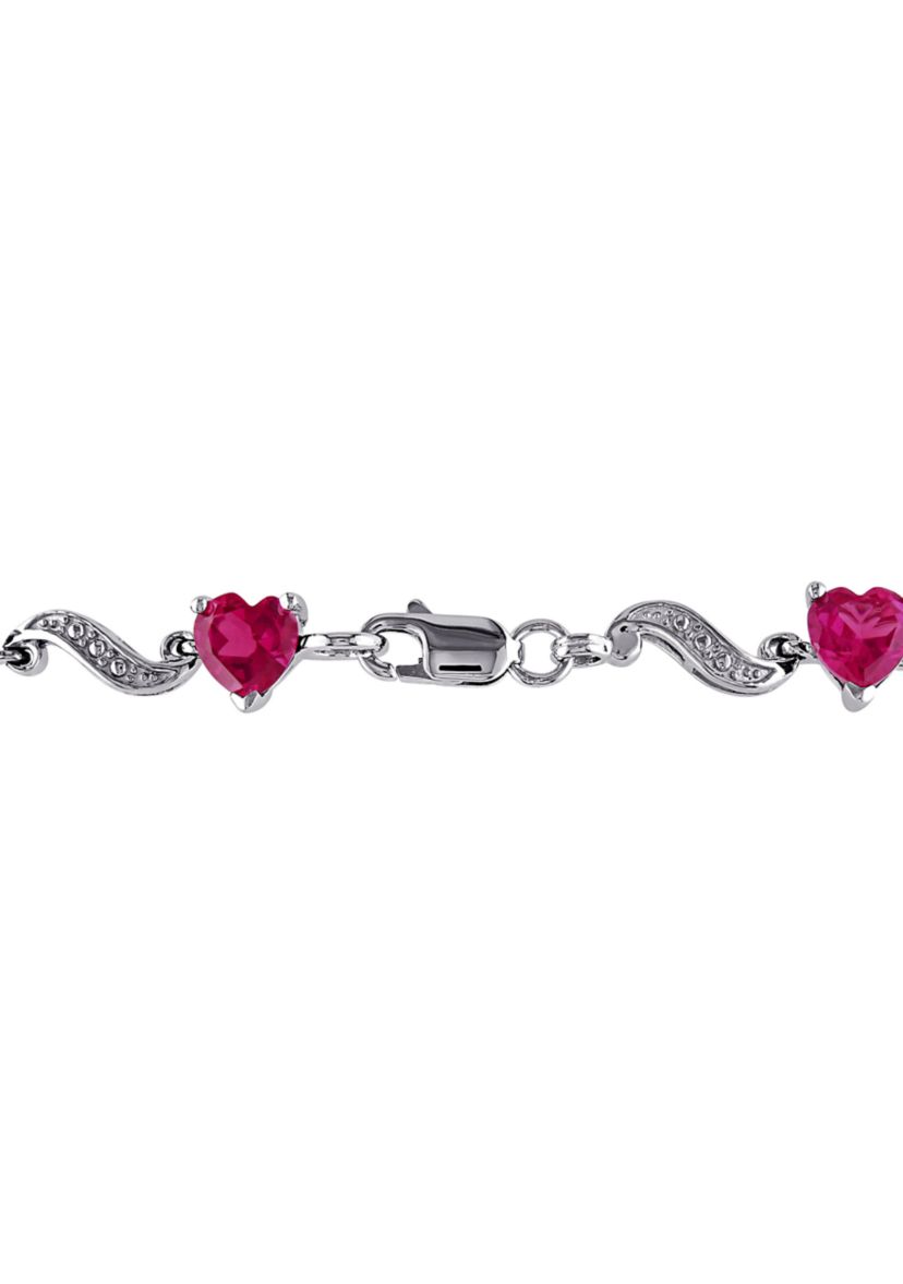 Lab Created 9.09 ct. t.g.w. Heart Shaped Created Ruby and Diamond Accent Bracelet in Sterling Silver
