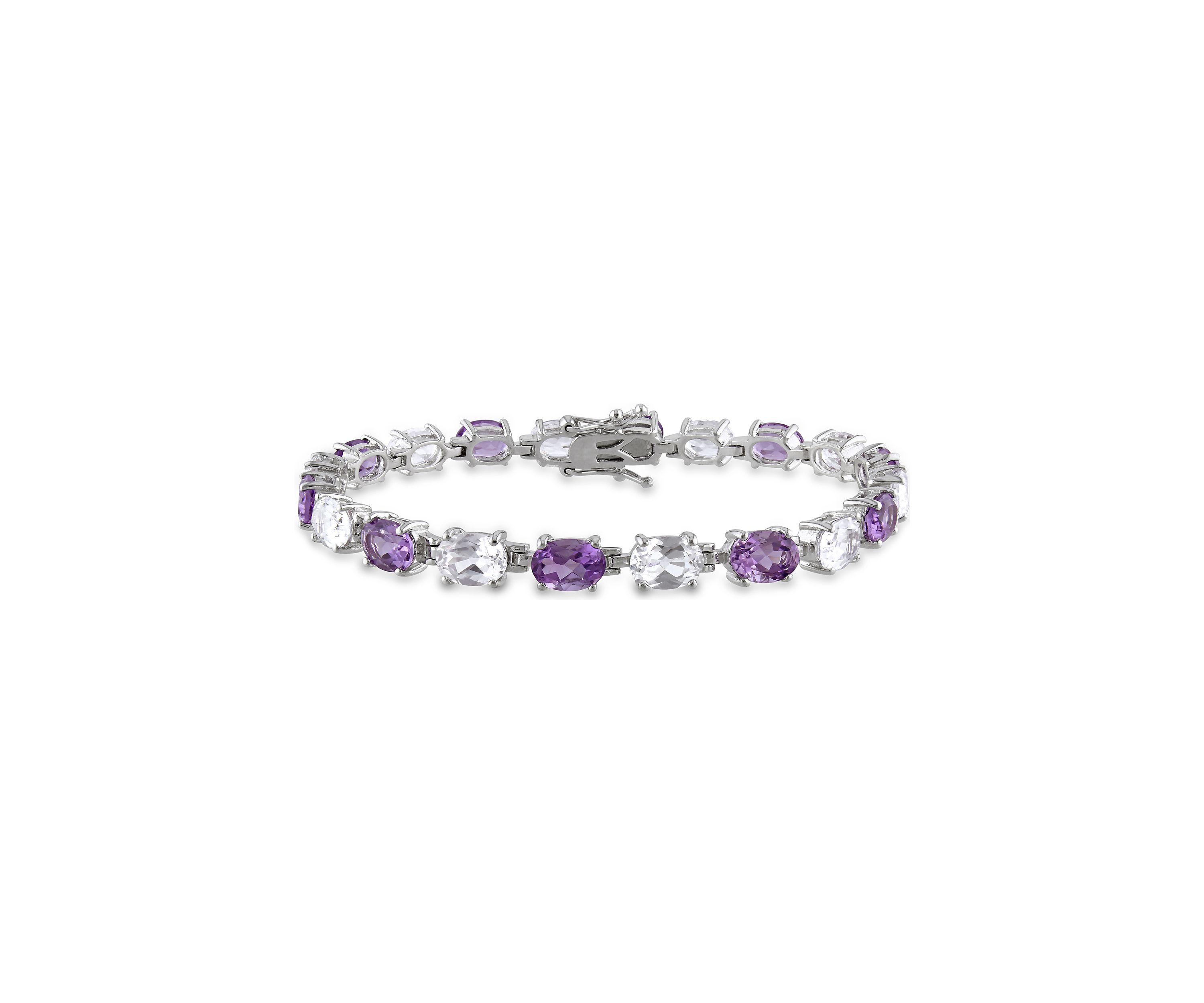Lab Created 19.70 ct. t.g.w. Amethyst and Created White Sapphire Oval Link Bracelet in Sterling Silver