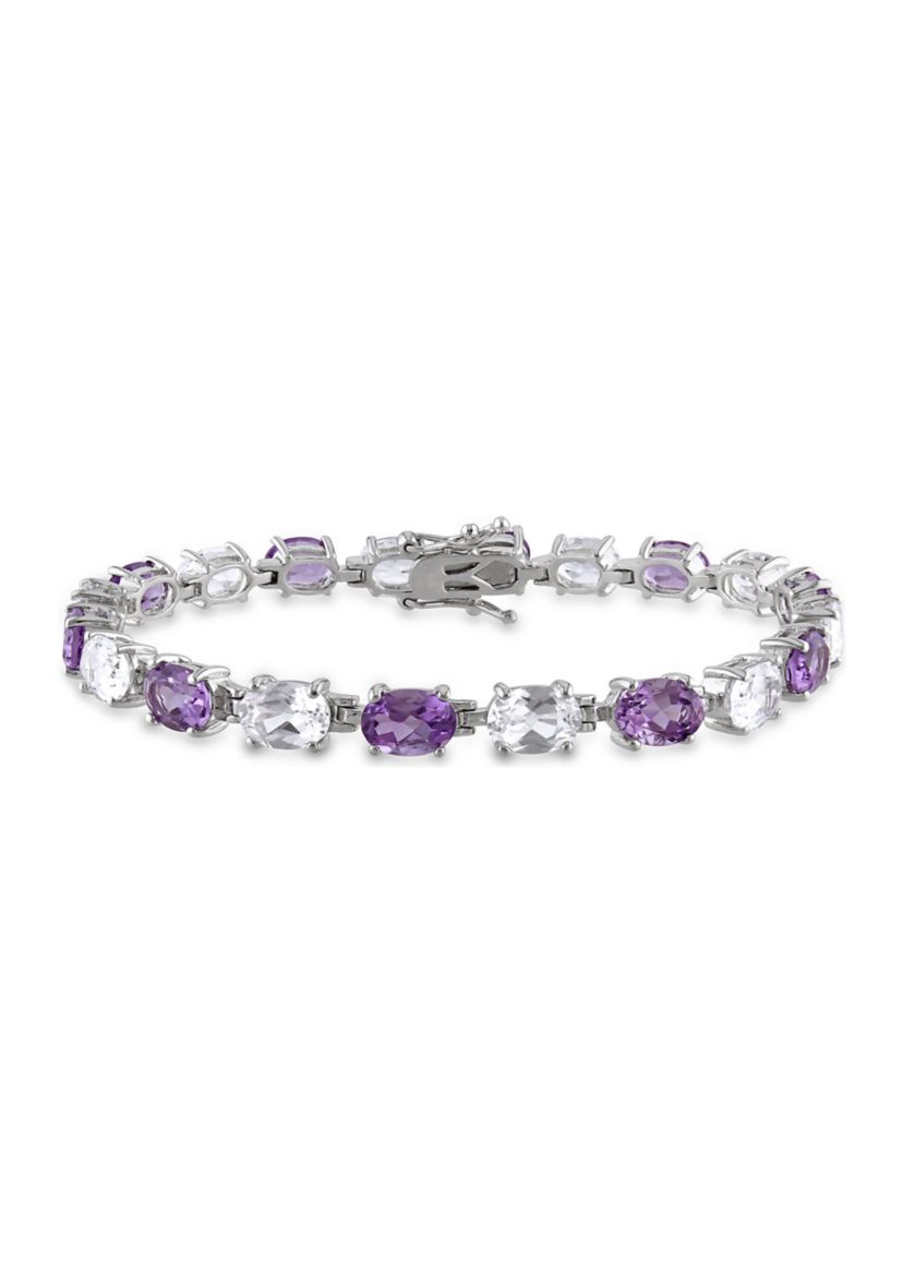 Lab Created 19.70 ct. t.g.w. Amethyst and Created White Sapphire Oval Link Bracelet in Sterling Silver