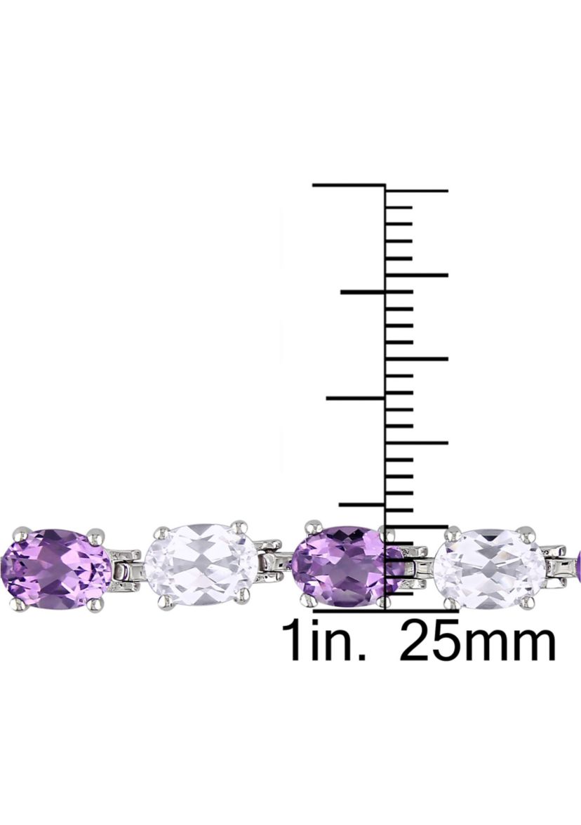 Lab Created 19.70 ct. t.g.w. Amethyst and Created White Sapphire Oval Link Bracelet in Sterling Silver