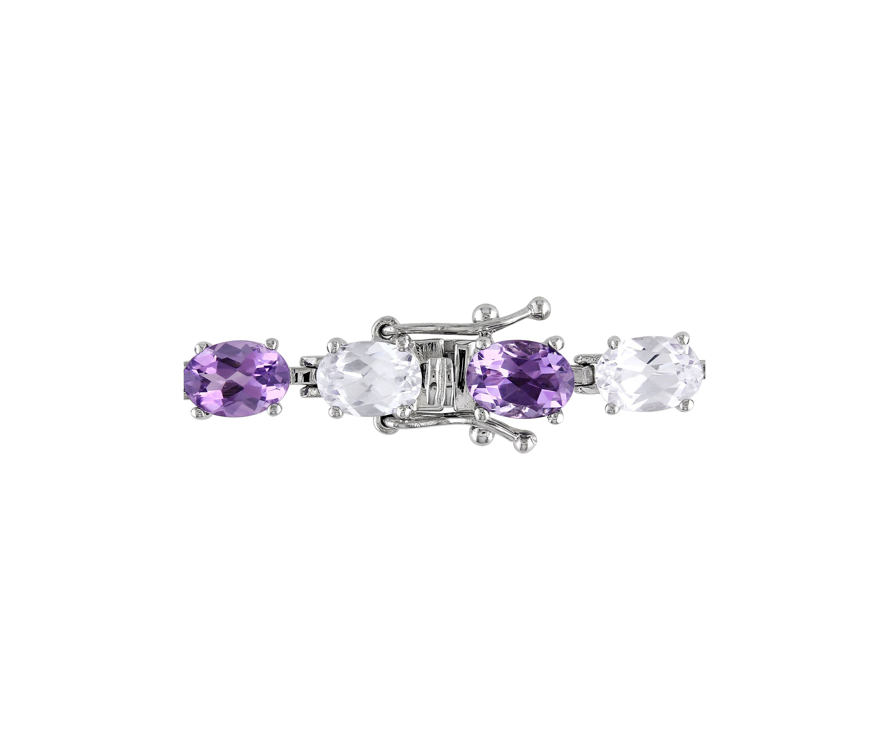 Lab Created 19.70 ct. t.g.w. Amethyst and Created White Sapphire Oval Link Bracelet in Sterling Silver
