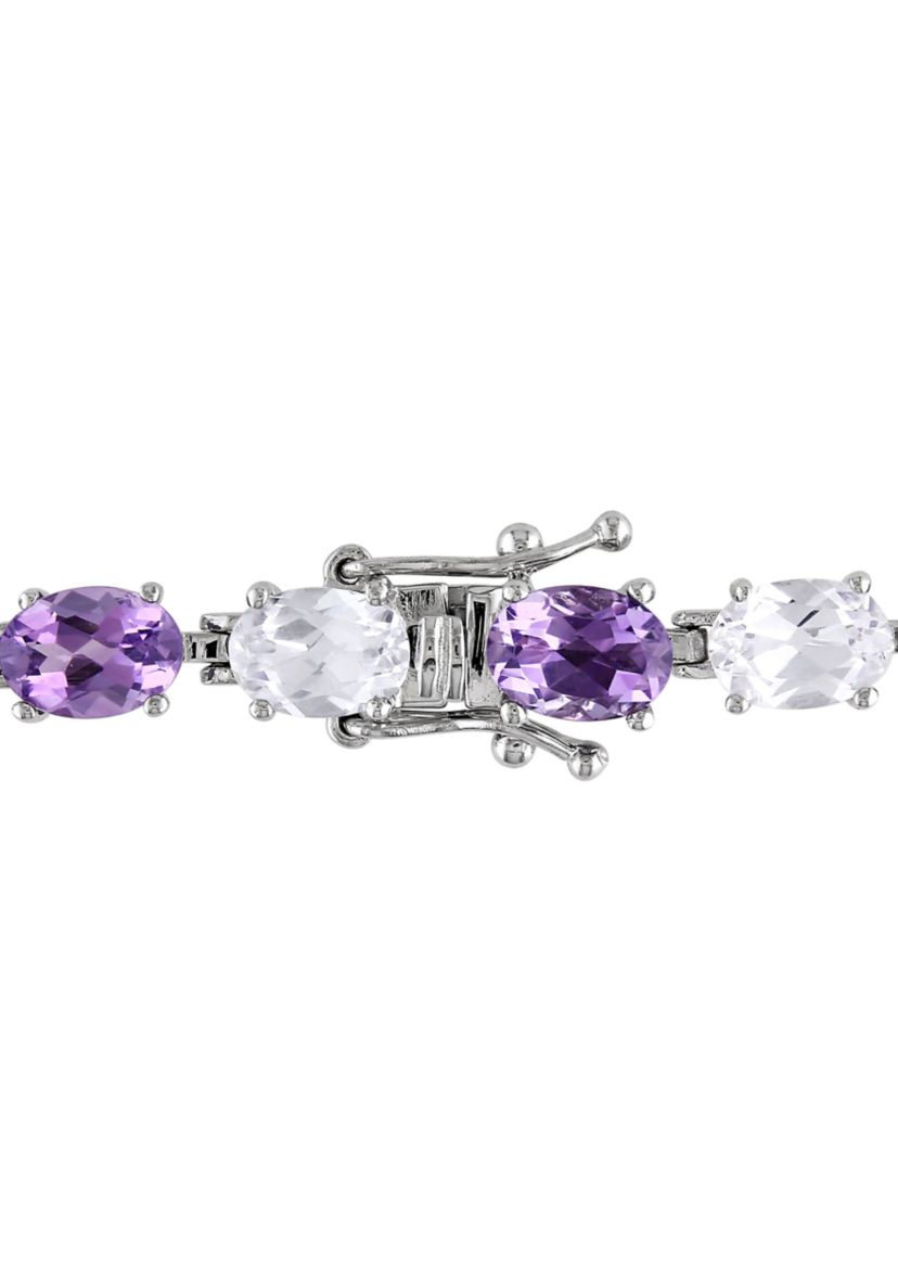 Lab Created 19.70 ct. t.g.w. Amethyst and Created White Sapphire Oval Link Bracelet in Sterling Silver