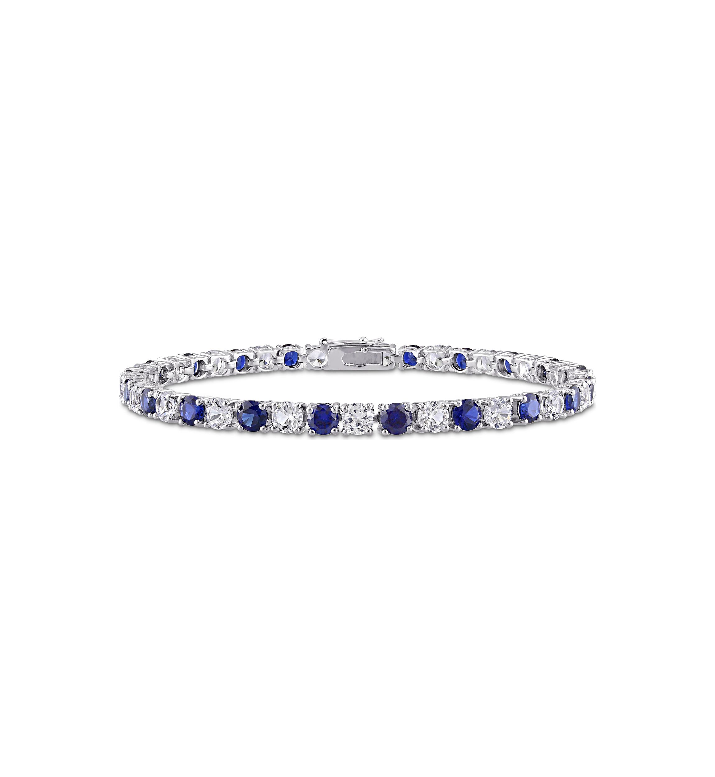 Lab Created 14.24 ct. t.g.w. Created Blue and White Sapphire Bracelet in Sterling Silver