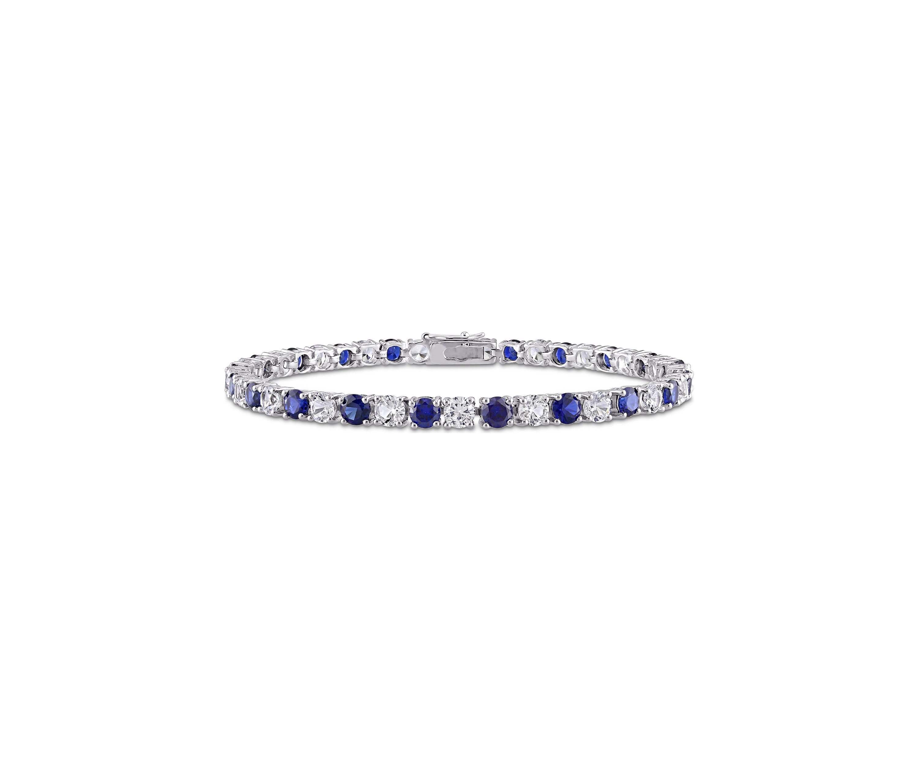 Lab Created 14.24 ct. t.g.w. Created Blue and White Sapphire Bracelet in Sterling Silver