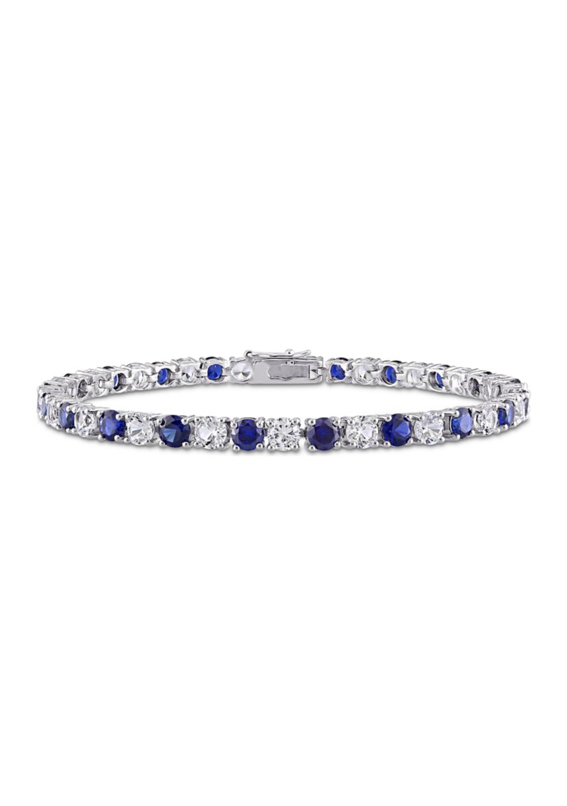 Lab Created 14.24 ct. t.g.w. Created Blue and White Sapphire Bracelet in Sterling Silver